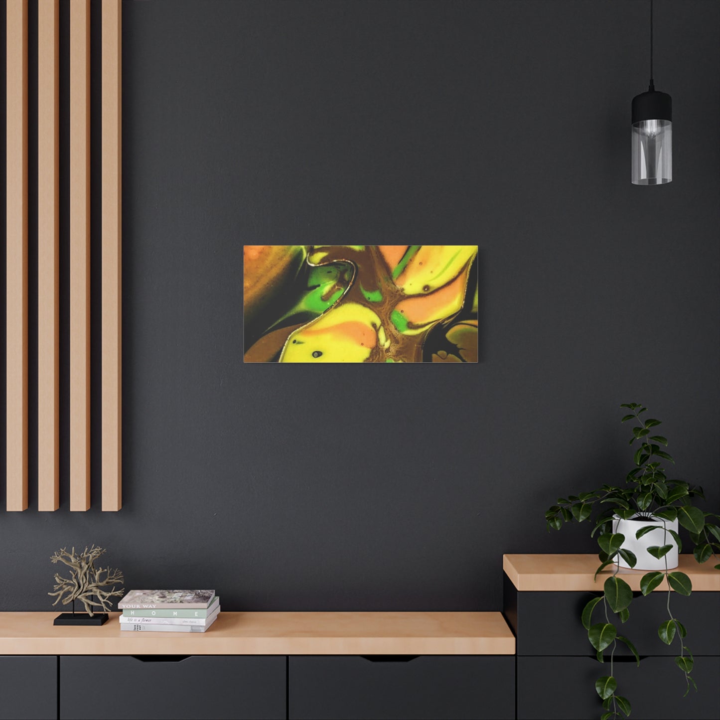 Abstract Green & Gold Fluid Art Matte Canvas Print (Stretched)