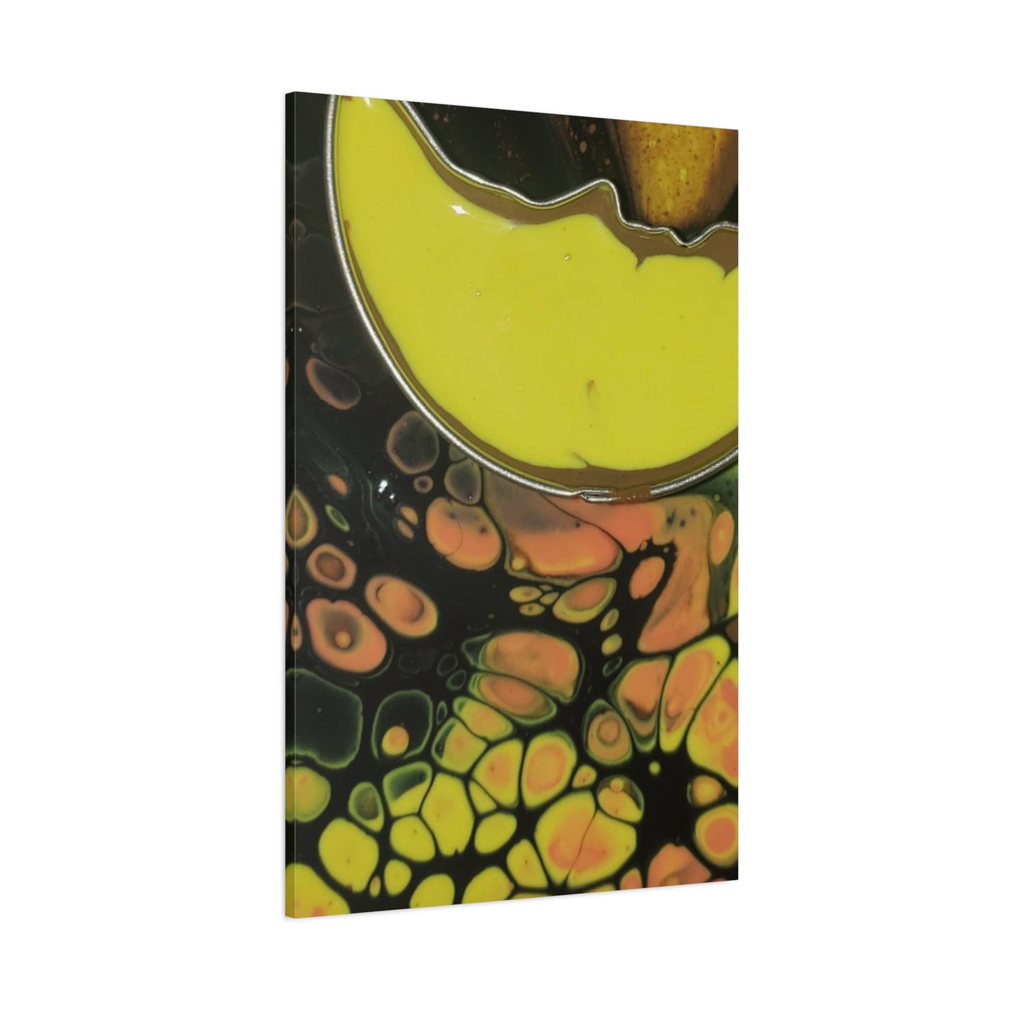 Abstract Fluid Art Canvas Print — Yellow & Black Cell Pour
