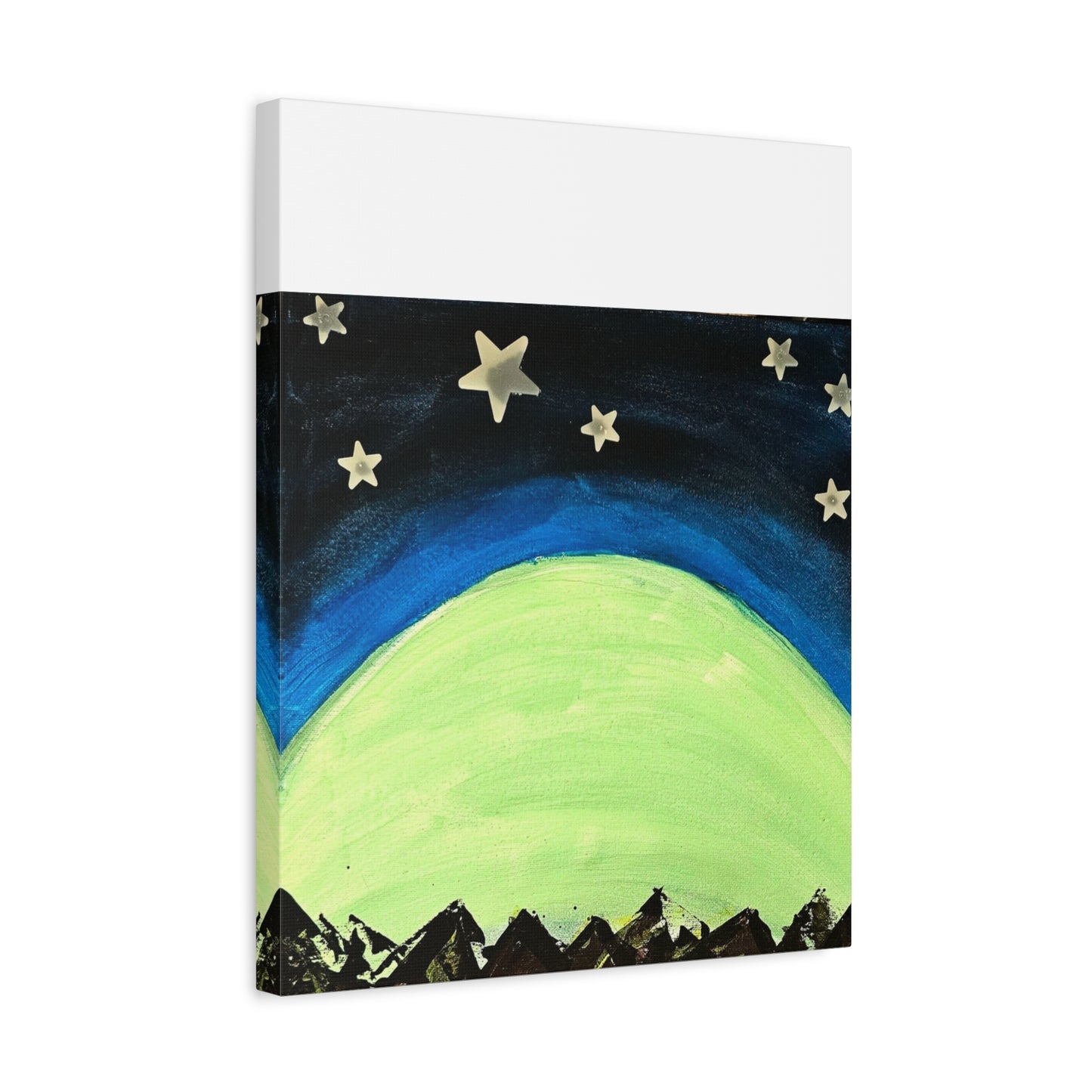 Green Moonrise Canvas Wall Art – Mountain Silhouette Nightscape