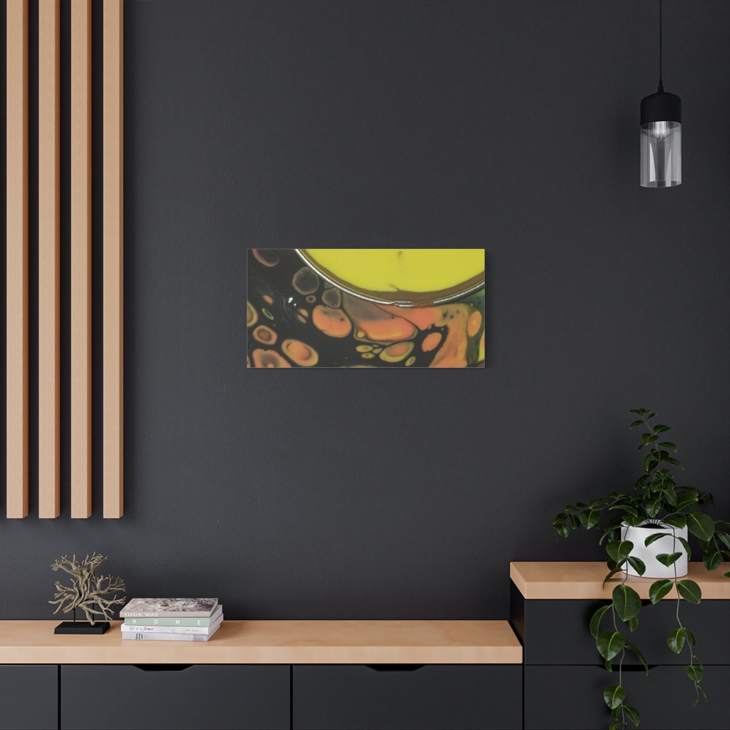 Abstract Fluid Art Canvas Print — Yellow & Black Cell Pour