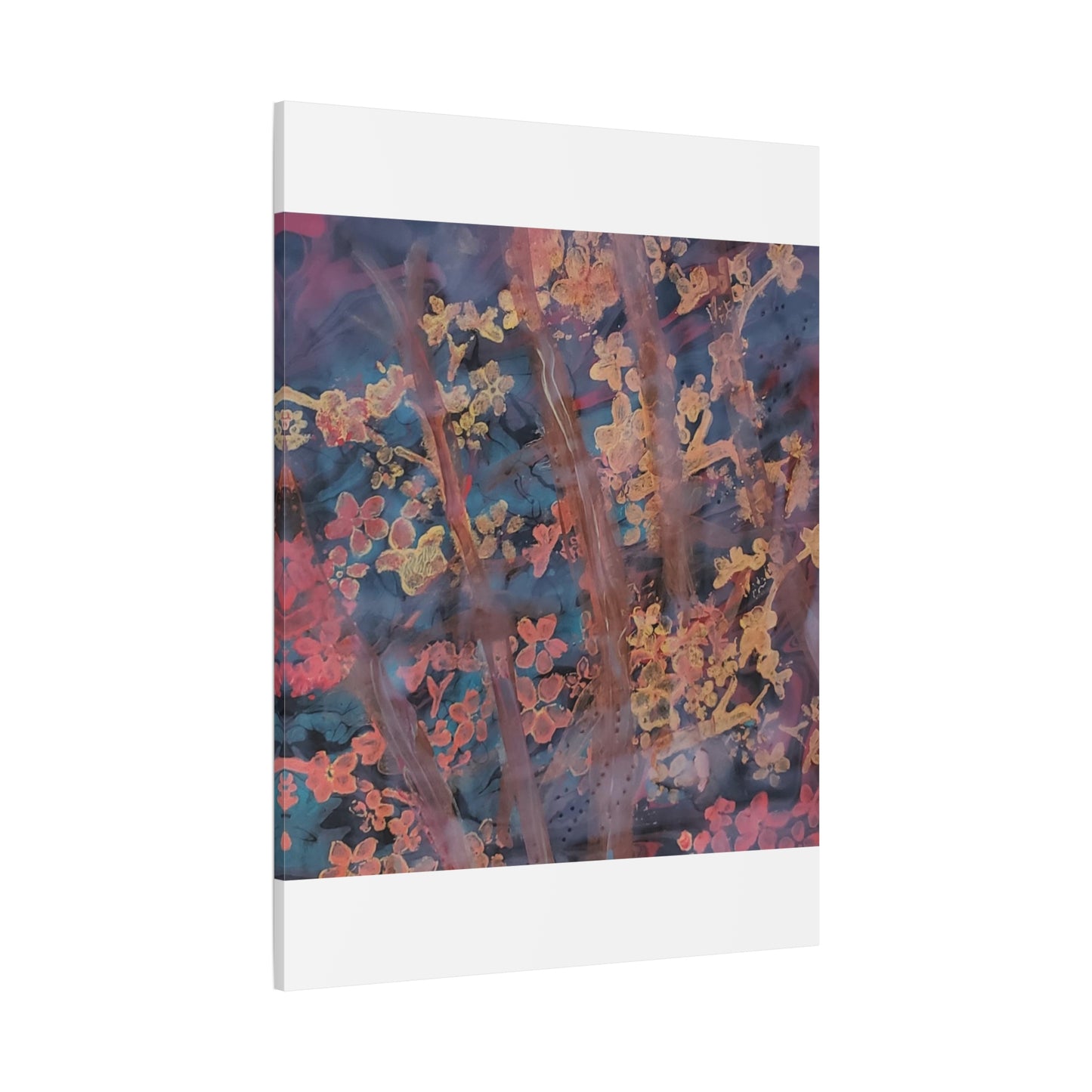 Abstract Floral Canvas Print — Moody Pink & Blue Stretched Wall Art