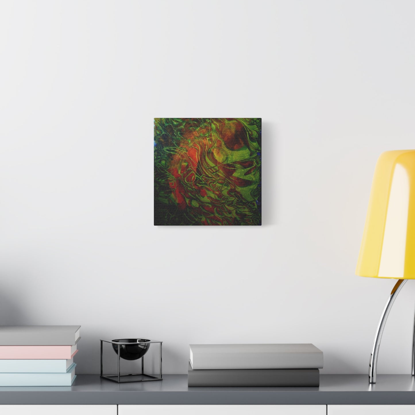 Abstract Green & Red Fluid Art Canvas Print