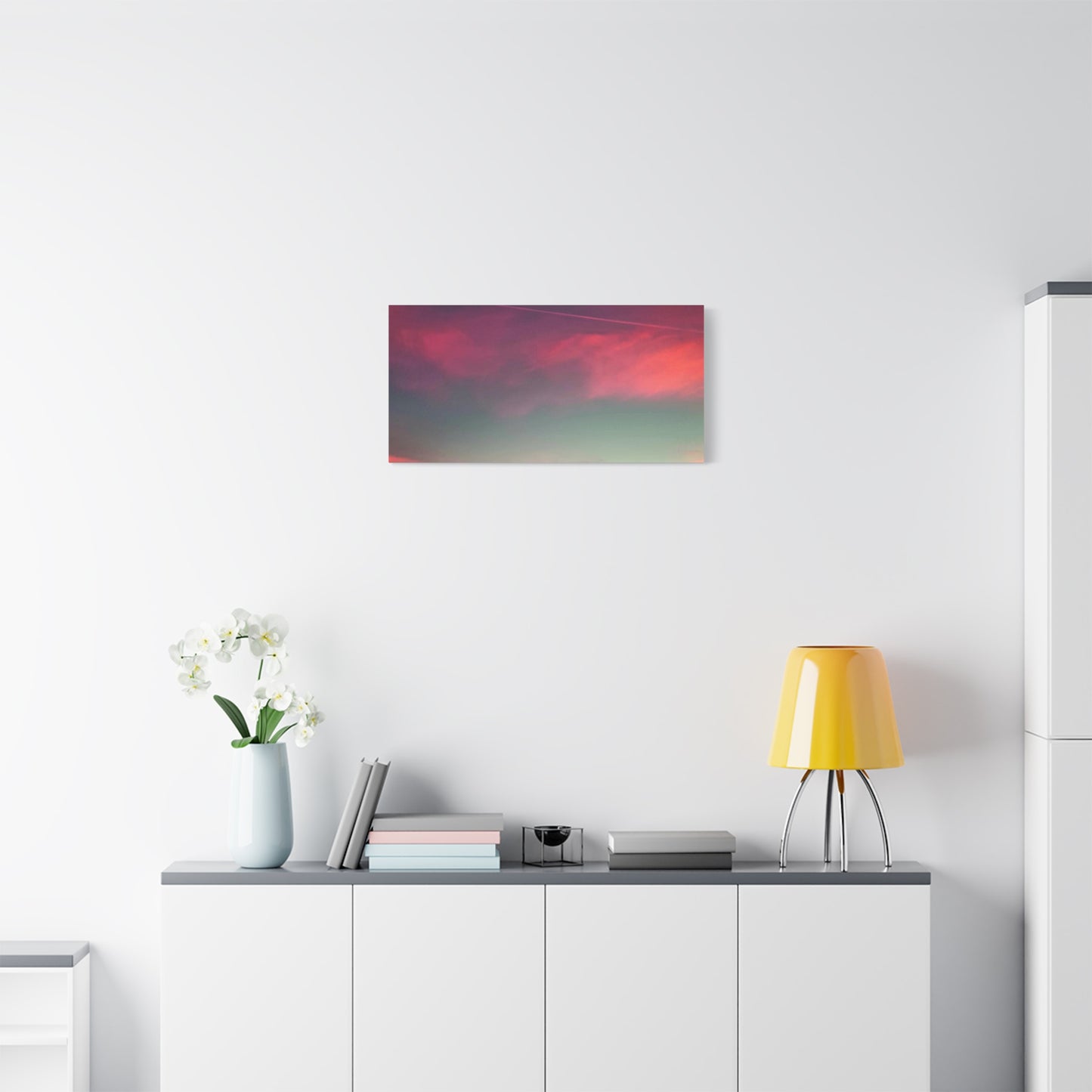 pink sky at morning - Horizon Matte Canvas Print — Vibrant Pink & Teal Sky Wall Art, Stretched 1.25"
