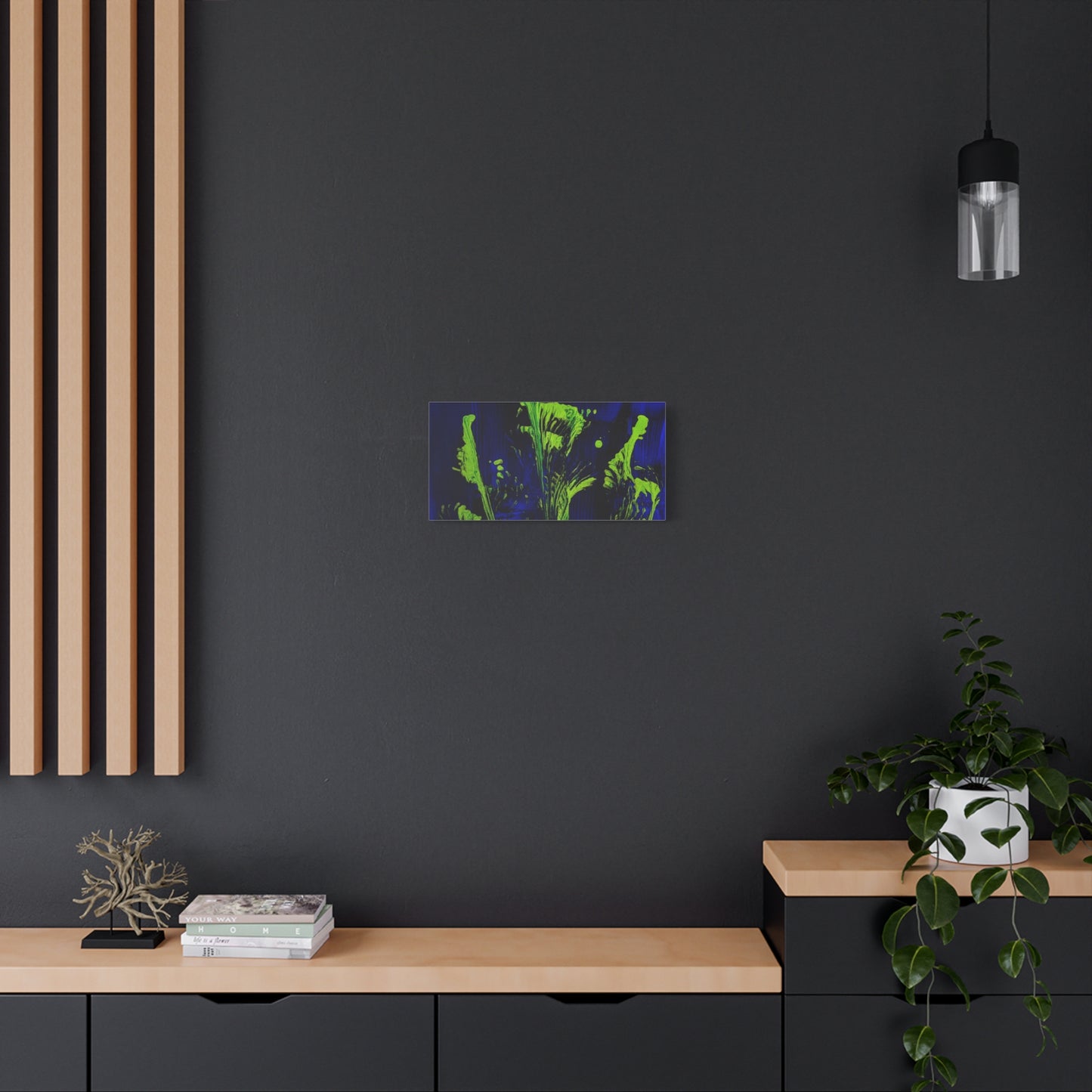 calla_lillies_pt.2 - Neon Floral Abstract Canvas Print — Blue & Lime Stretched Wall Art