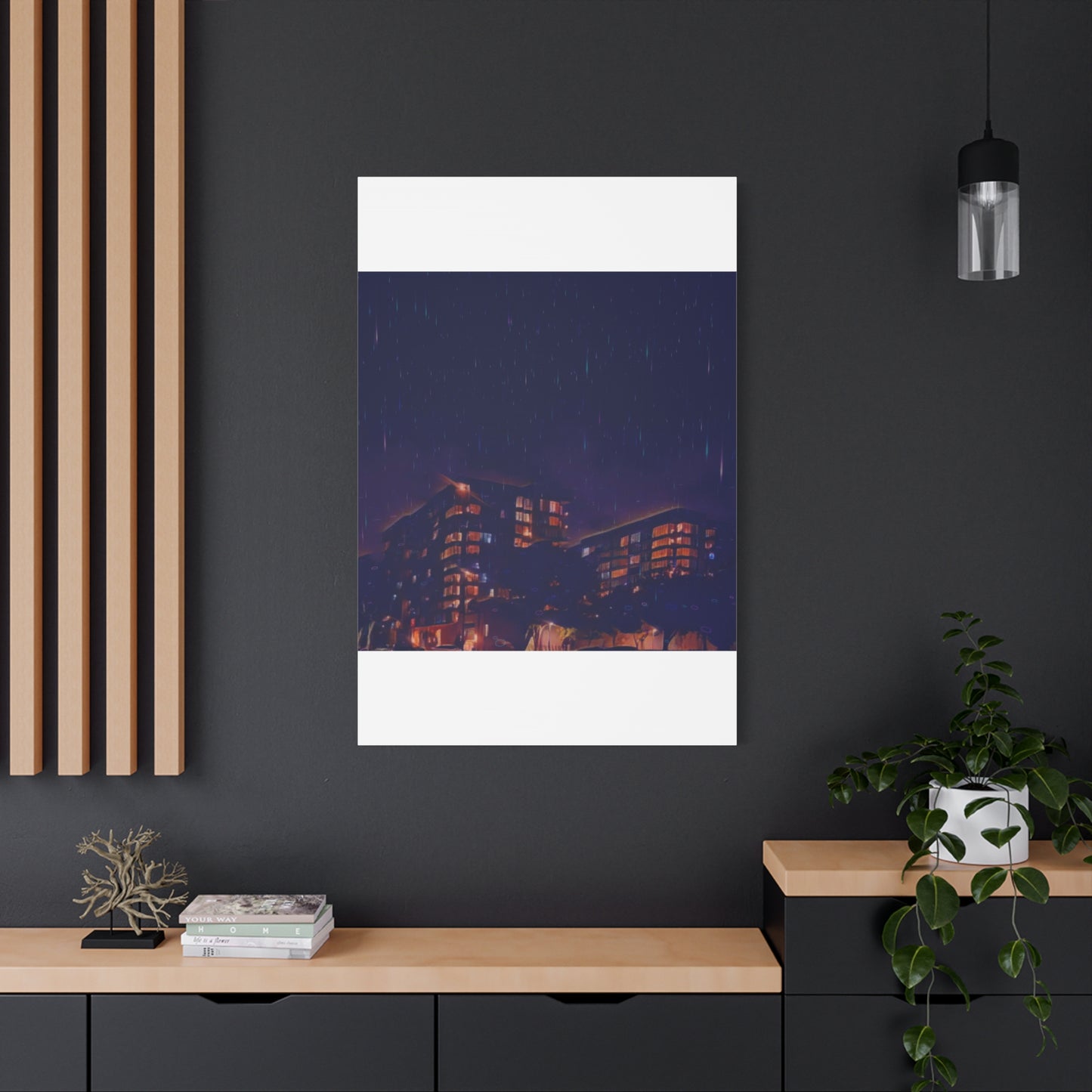 Neon Percipitation @ night - Canvas Print — Moody Urban Wall Art