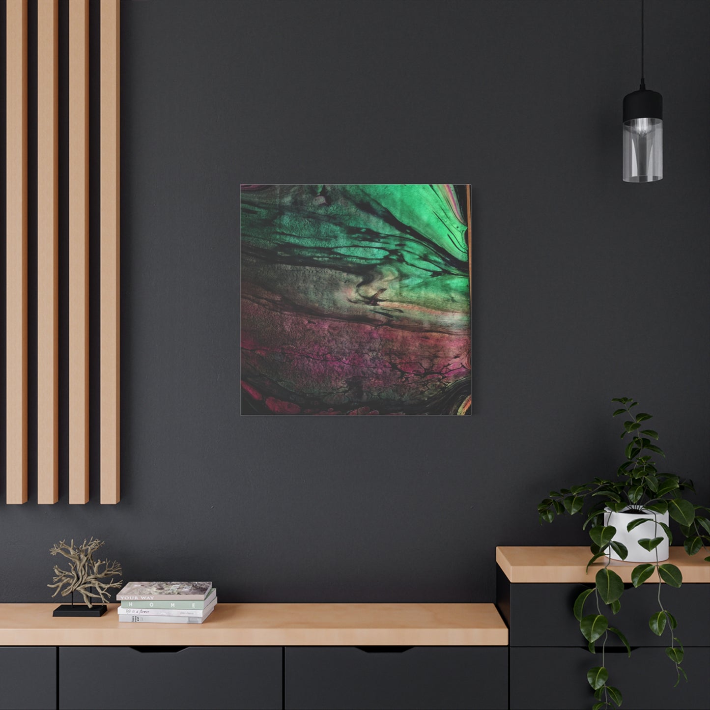 flame tempered pour - Abstract Teal & Magenta Canvas Wall Art — Matte Stretched 1.25"