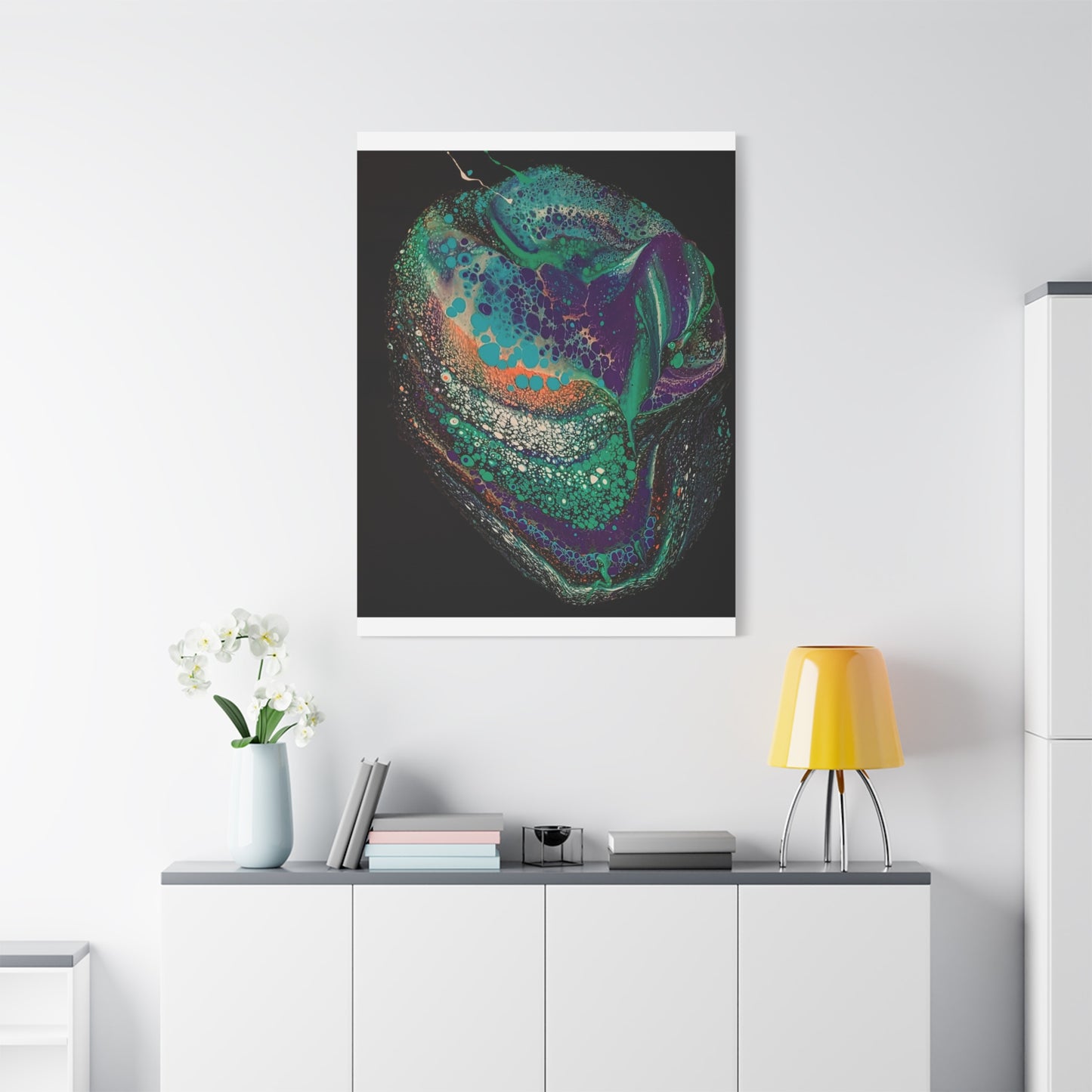 Abstract Fluid Art Canvas Print — Teal, Purple & Gold Swirl Matte Stretched Wall Art