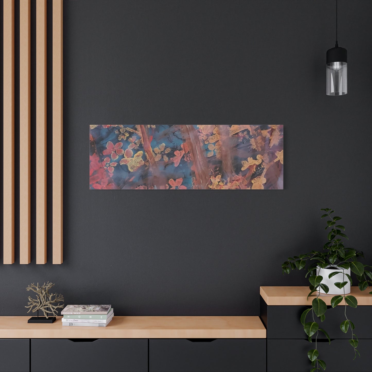 Abstract Floral Canvas Print — Moody Pink & Blue Stretched Wall Art