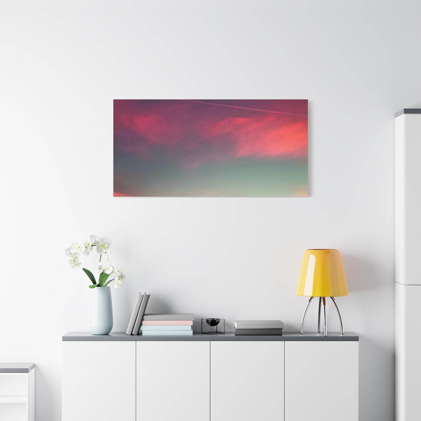 pink sky at morning - Horizon Matte Canvas Print — Vibrant Pink & Teal Sky Wall Art, Stretched 1.25"