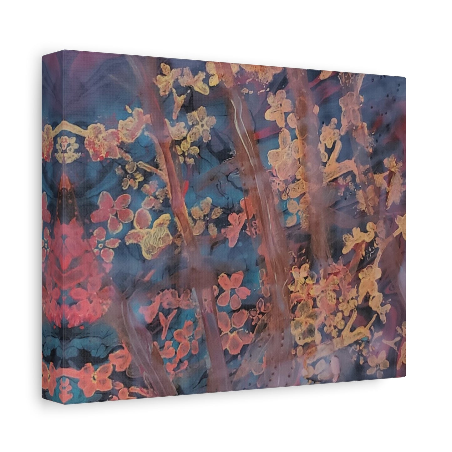 Abstract Floral Canvas Print — Moody Pink & Blue Stretched Wall Art