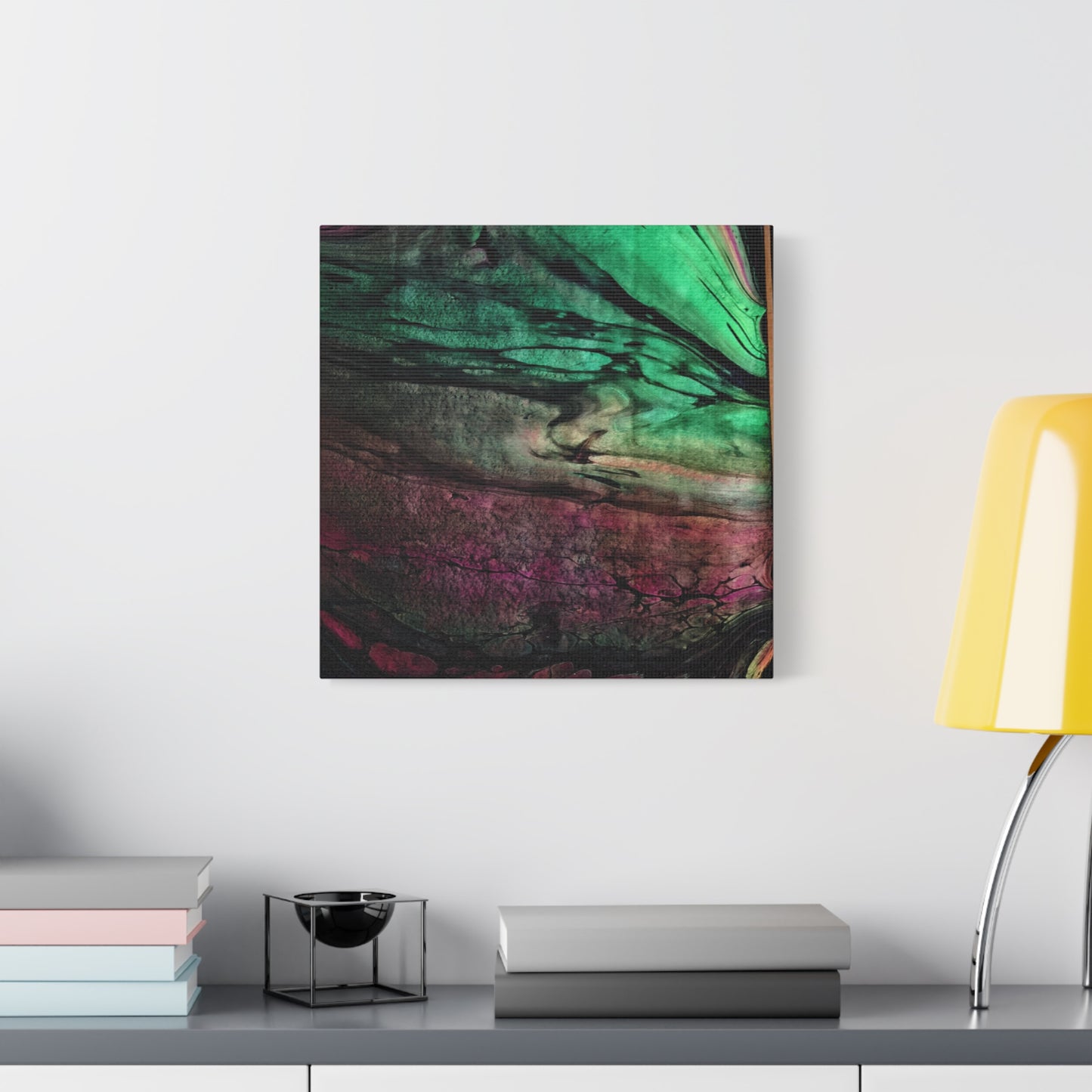 flame tempered pour - Abstract Teal & Magenta Canvas Wall Art — Matte Stretched 1.25"