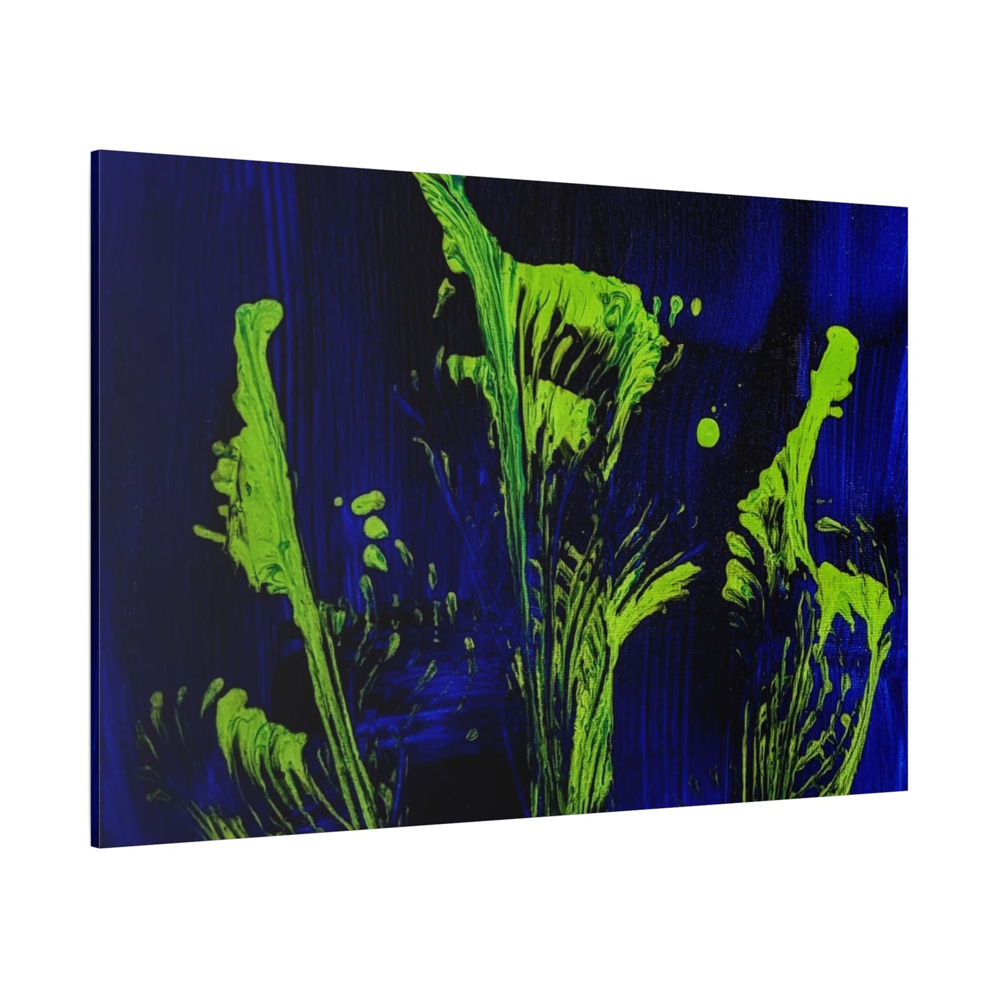 calla_lillies_pt.2 - Neon Floral Abstract Canvas Print — Blue & Lime Stretched Wall Art