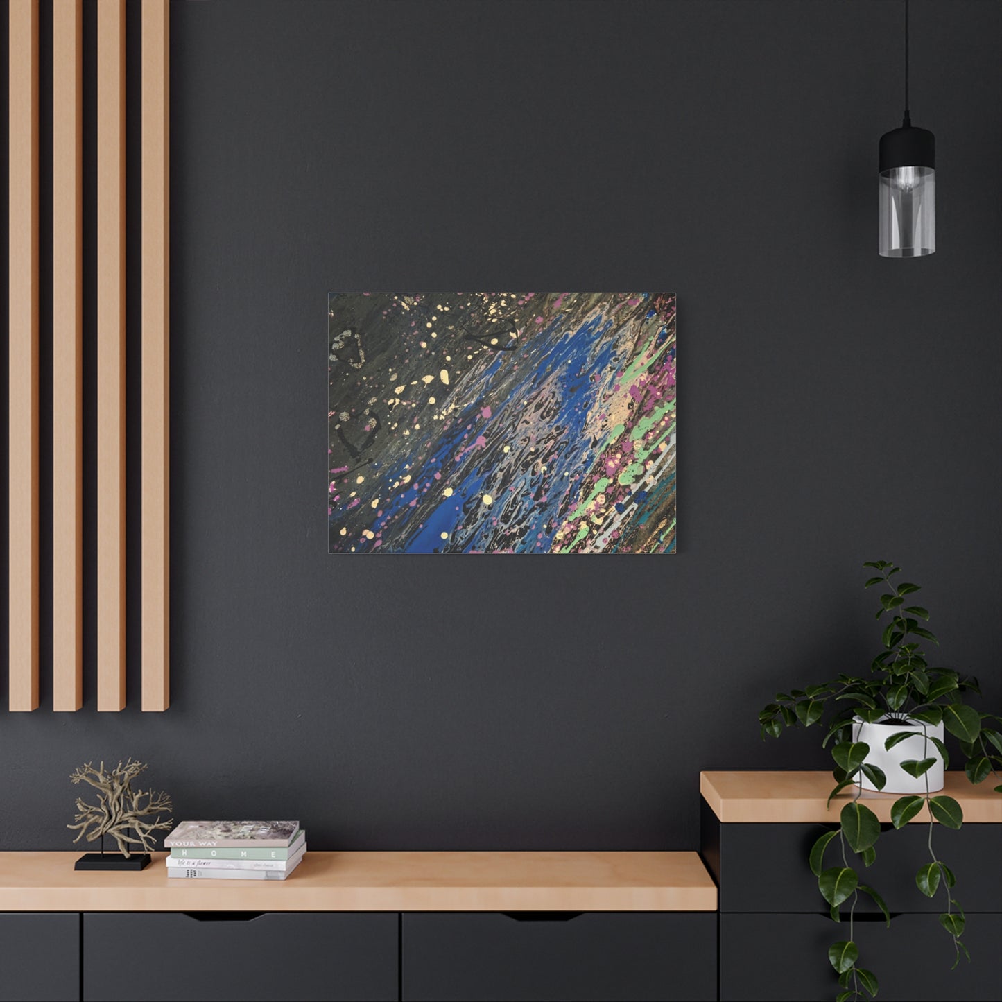 Abstract Splatter Matte Canvas Print — Colorful Fluid Art Wall Decor, Stretched 1.25"