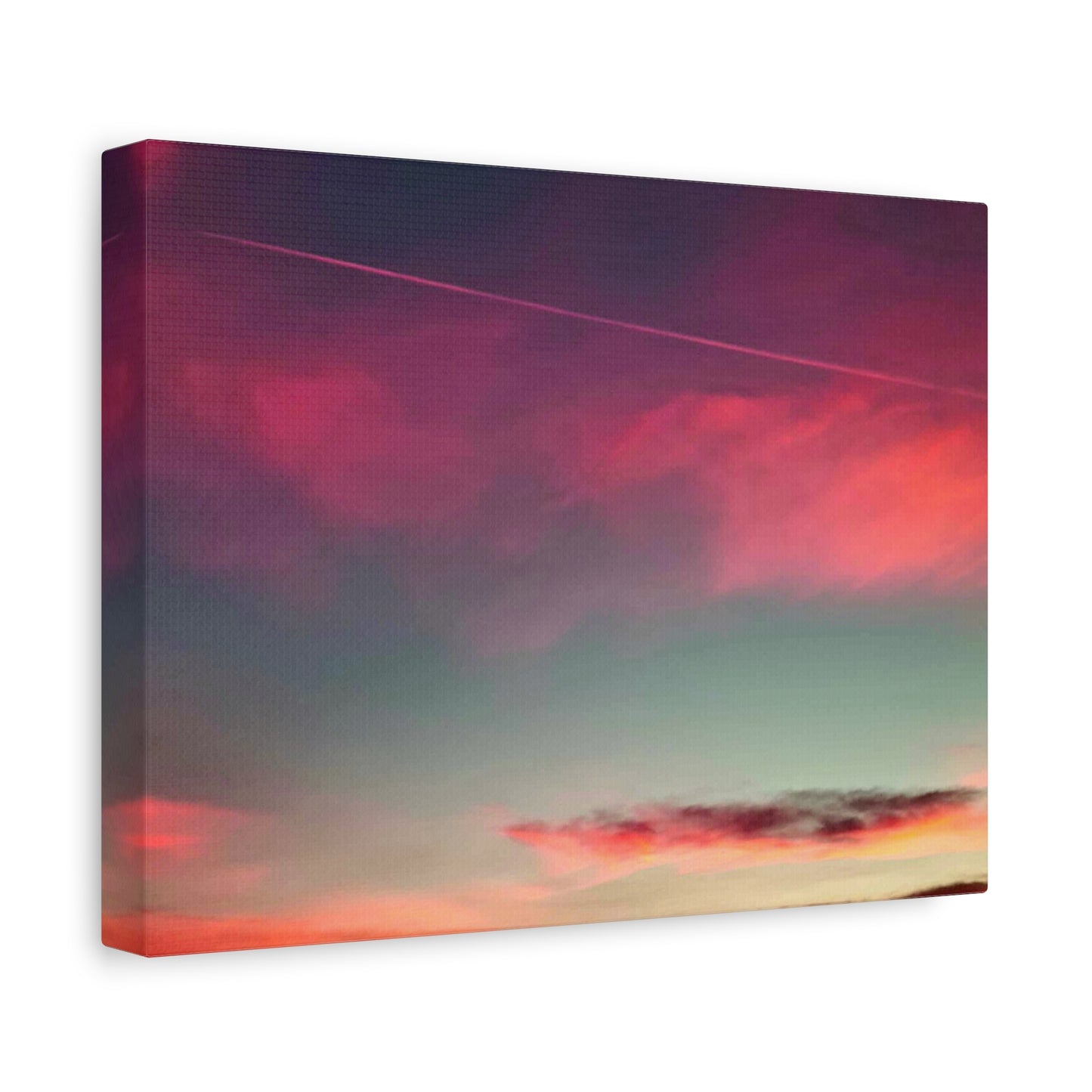 pink sky at morning - Horizon Matte Canvas Print — Vibrant Pink & Teal Sky Wall Art, Stretched 1.25"
