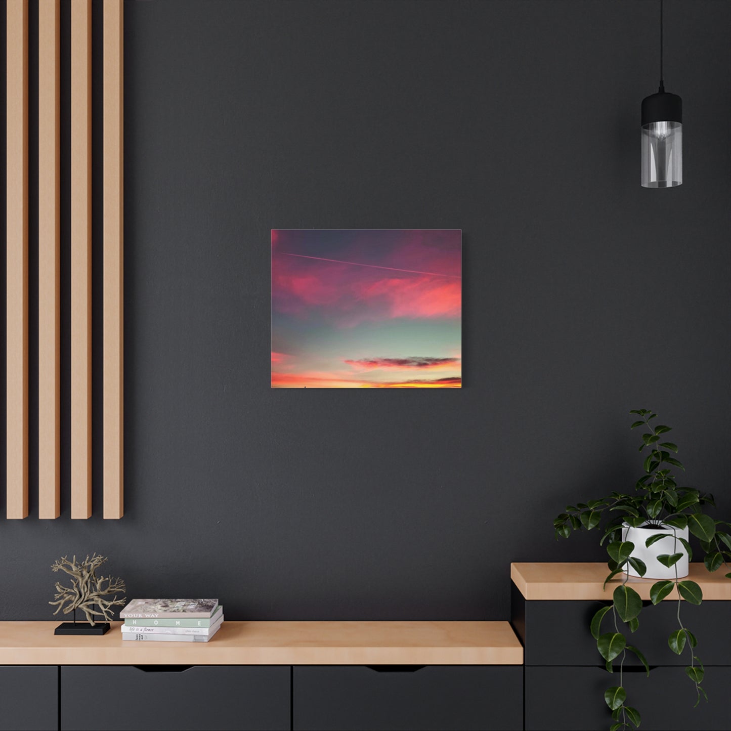 pink sky at morning - Horizon Matte Canvas Print — Vibrant Pink & Teal Sky Wall Art, Stretched 1.25"