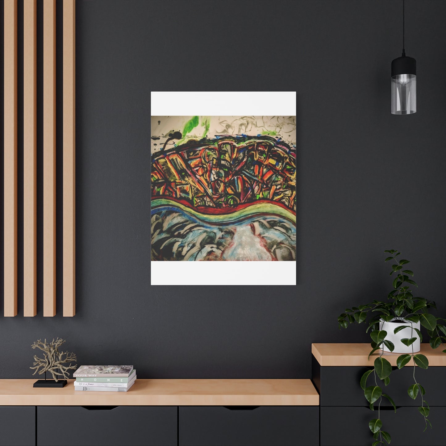 Acrylic_inequalities - Abstract Coastal Cityscape Canvas — Vibrant Ocean Wave Wall Art