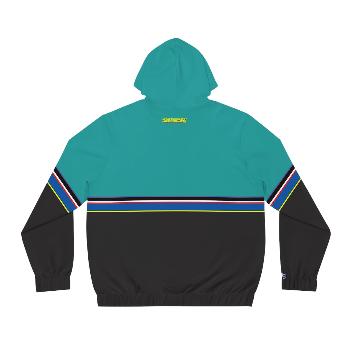 shark_city :: Teal & Black Stripe Zip Hoodie with Minimal Leaf Logo