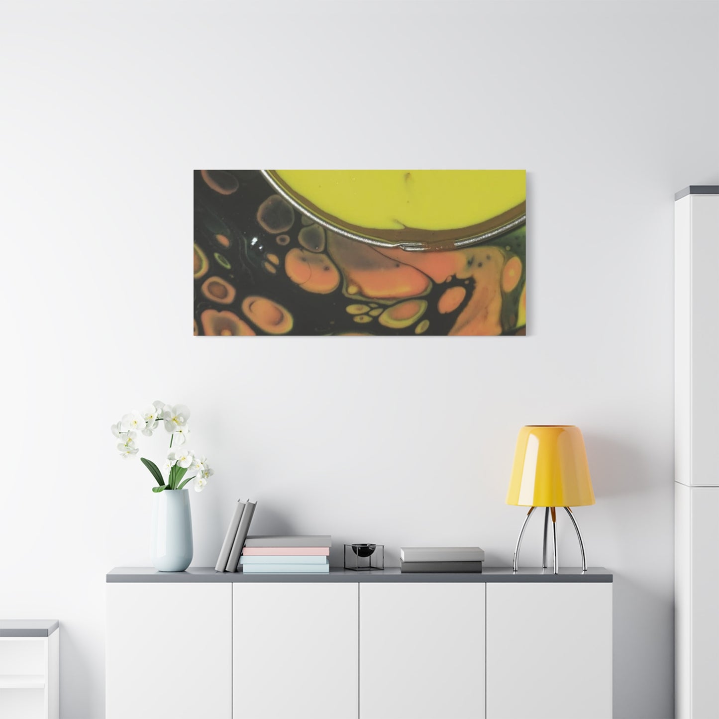 Abstract Fluid Art Canvas Print — Yellow & Black Cell Pour