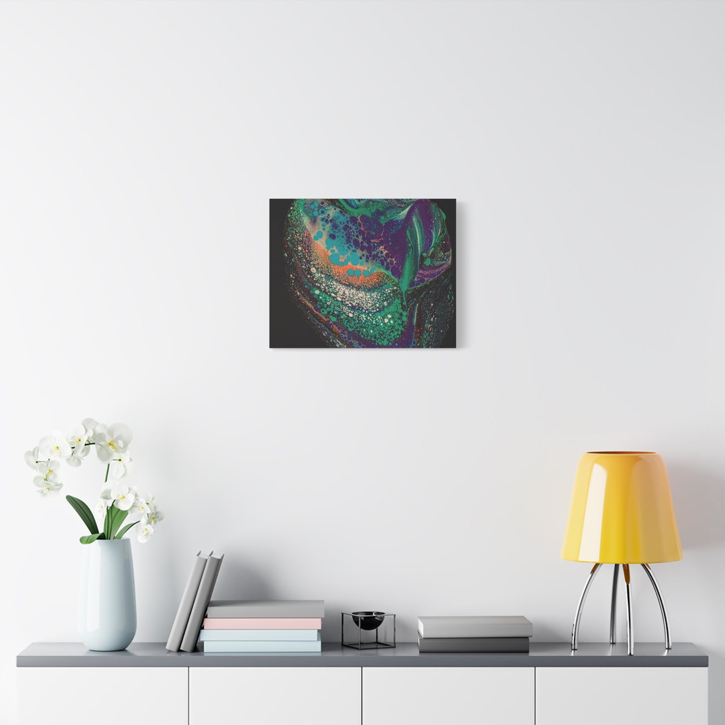 Abstract Fluid Art Canvas Print — Teal, Purple & Gold Swirl Matte Stretched Wall Art