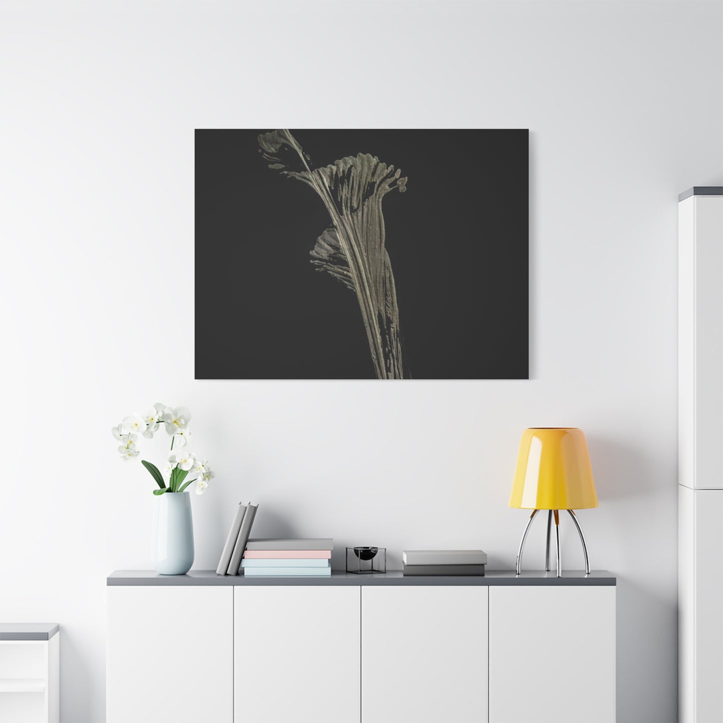 Calla Lilly - Minimalist Botanical Canvas Print — Monochrome Flower Art on Black Matte