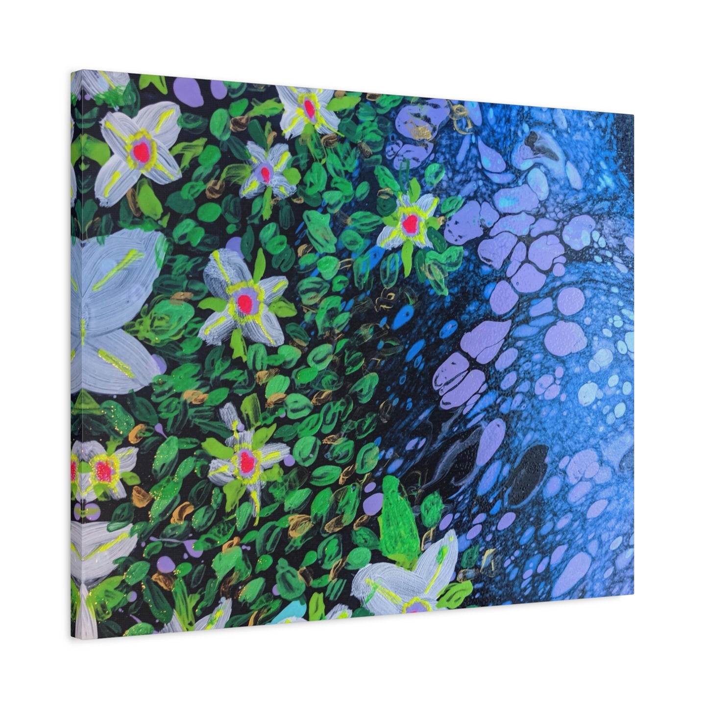Floetrol&Flowers -  Reef Matte Canvas Wall Art — Blue & Green Abstract Flower Painting