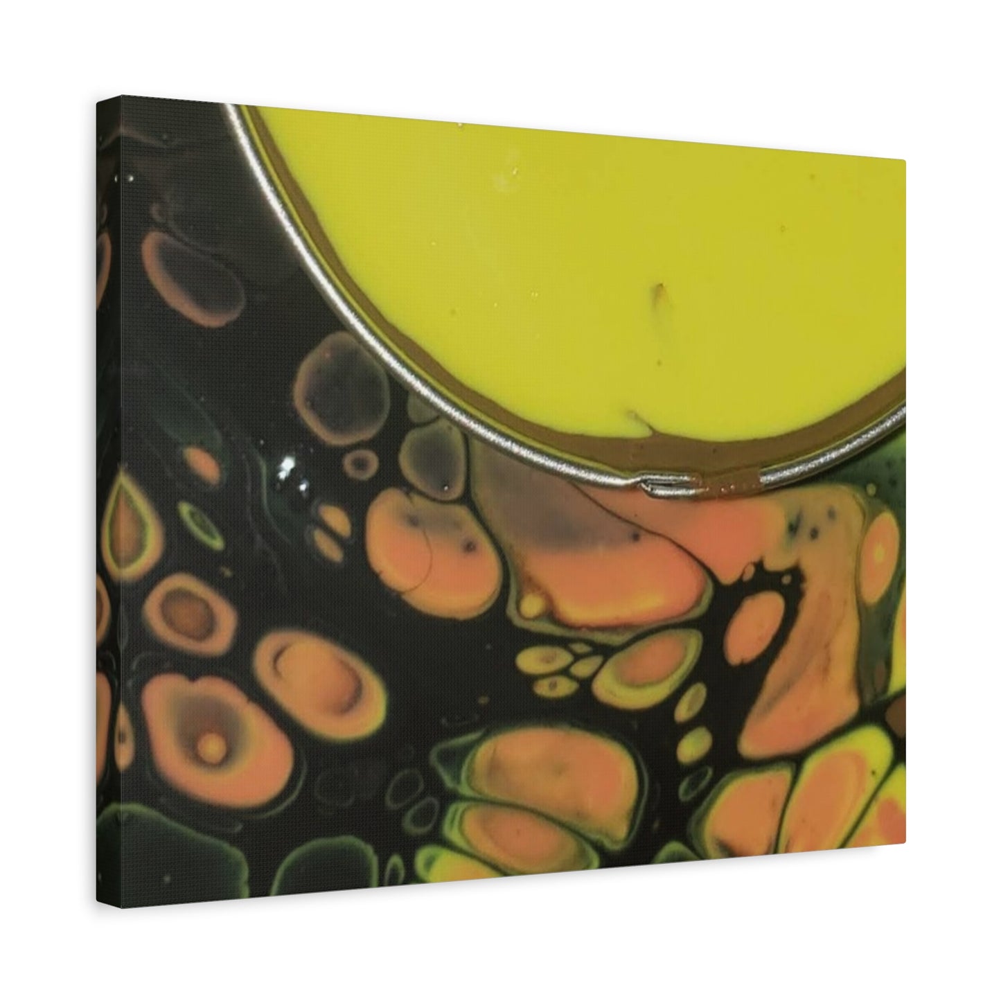Abstract Fluid Art Canvas Print — Yellow & Black Cell Pour