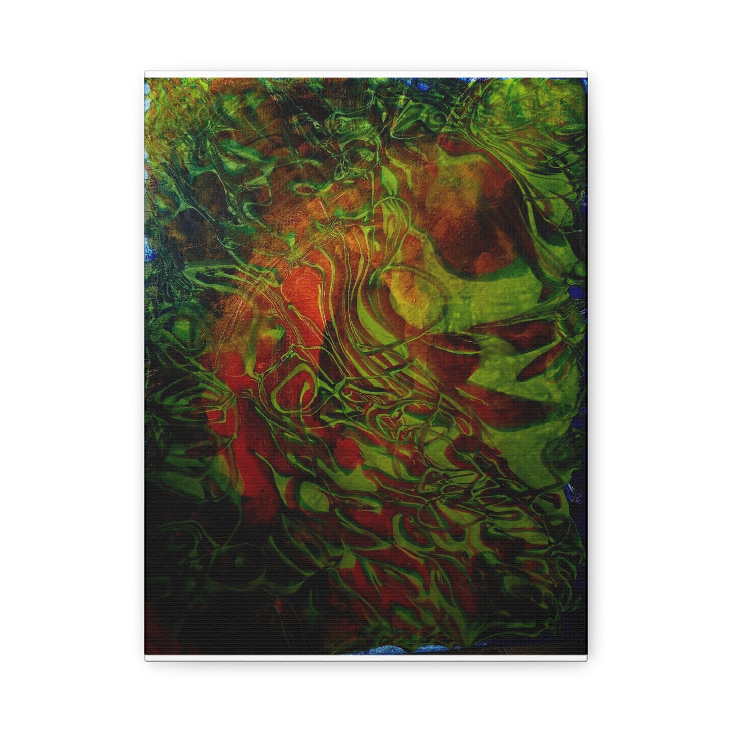 Abstract Green & Red Fluid Art Canvas Print