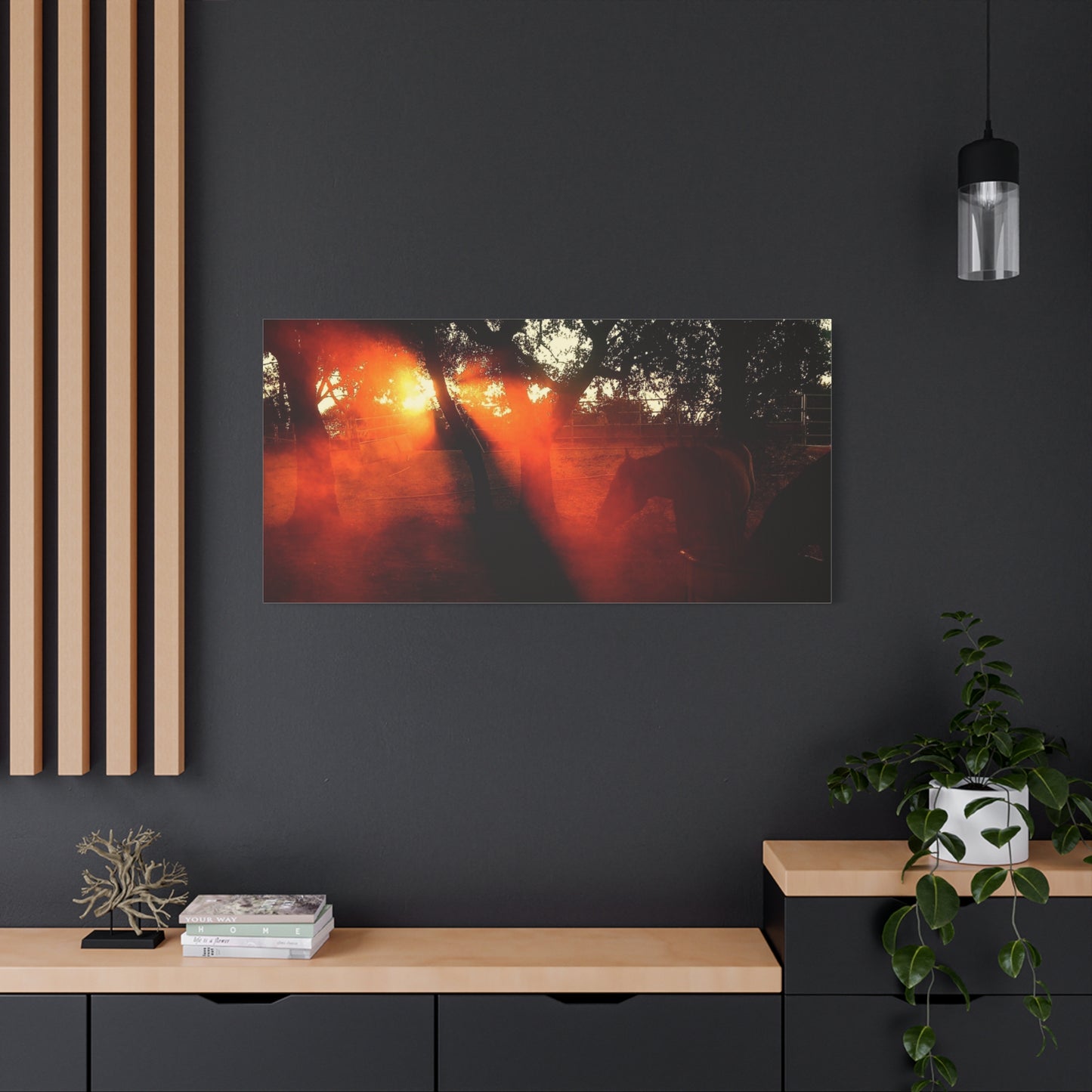 Sunset Forest Matte Canvas Wall Art — Dramatic Orange Light Photography