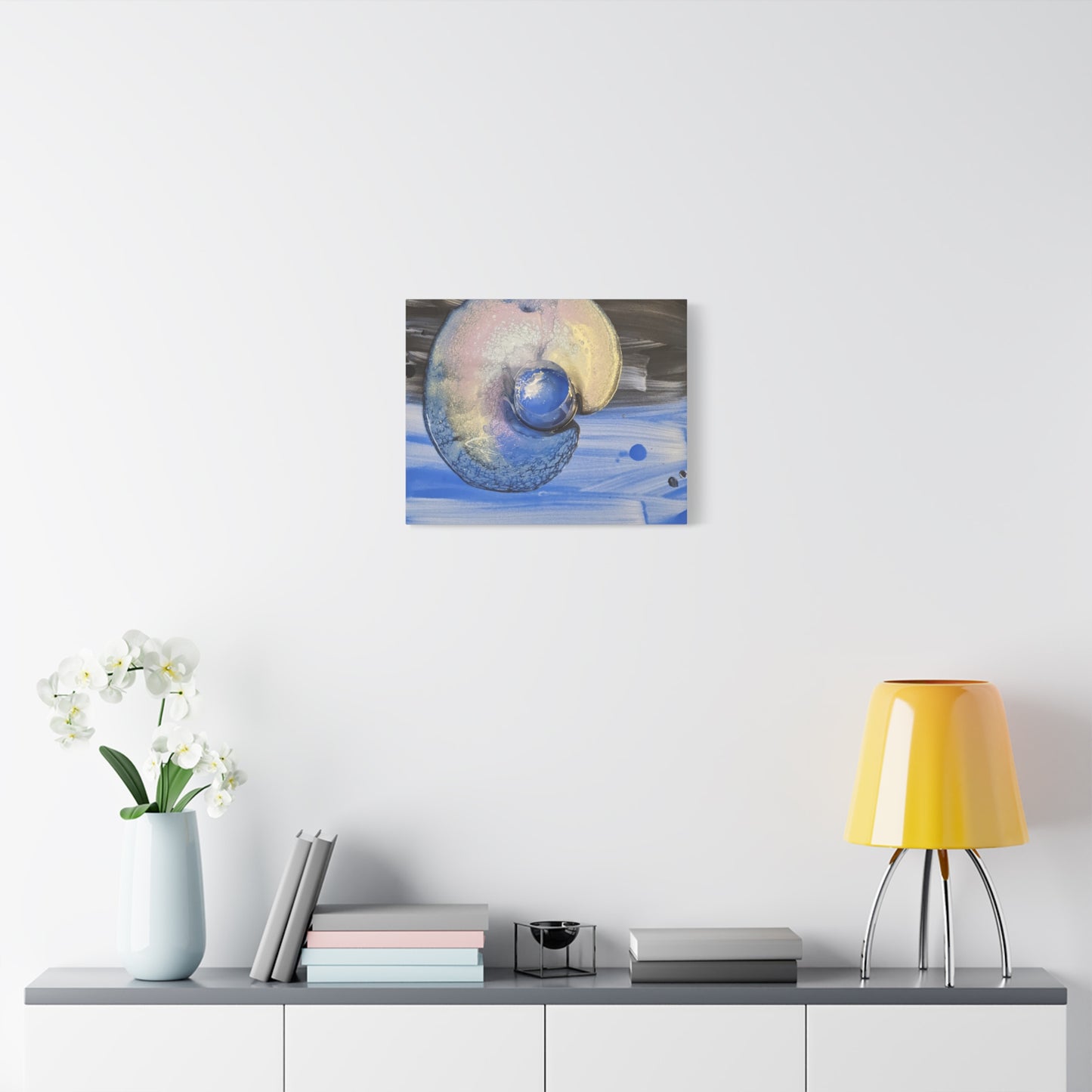 the nautilus - Abstract Blue Spiral Matte Canvas Art - Nautical Coastal Wall Decor