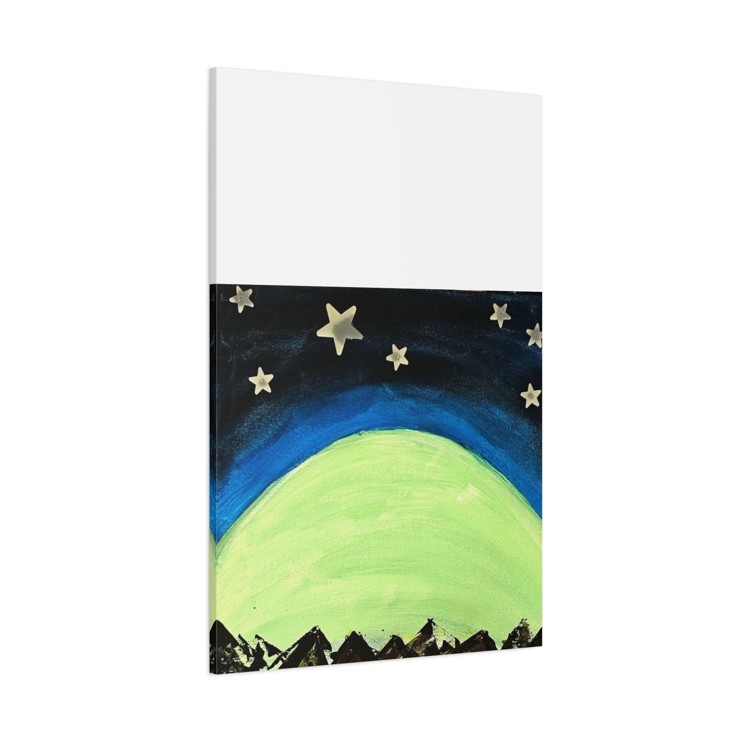 Green Moonrise Canvas Wall Art – Mountain Silhouette Nightscape
