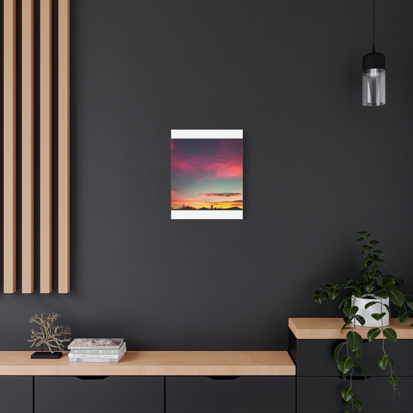 pink sky at morning - Horizon Matte Canvas Print — Vibrant Pink & Teal Sky Wall Art, Stretched 1.25"
