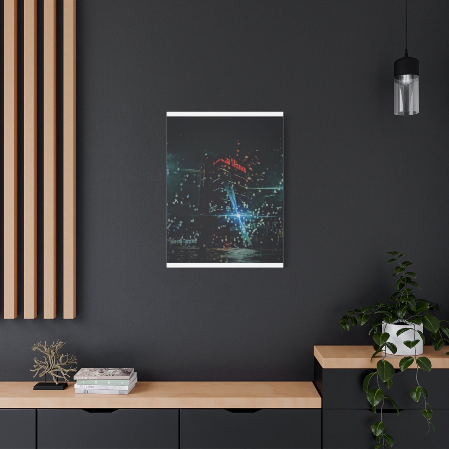 matrix @night Canvas Print — Moody Rainy Urban Wall Art (Matte Stretched)