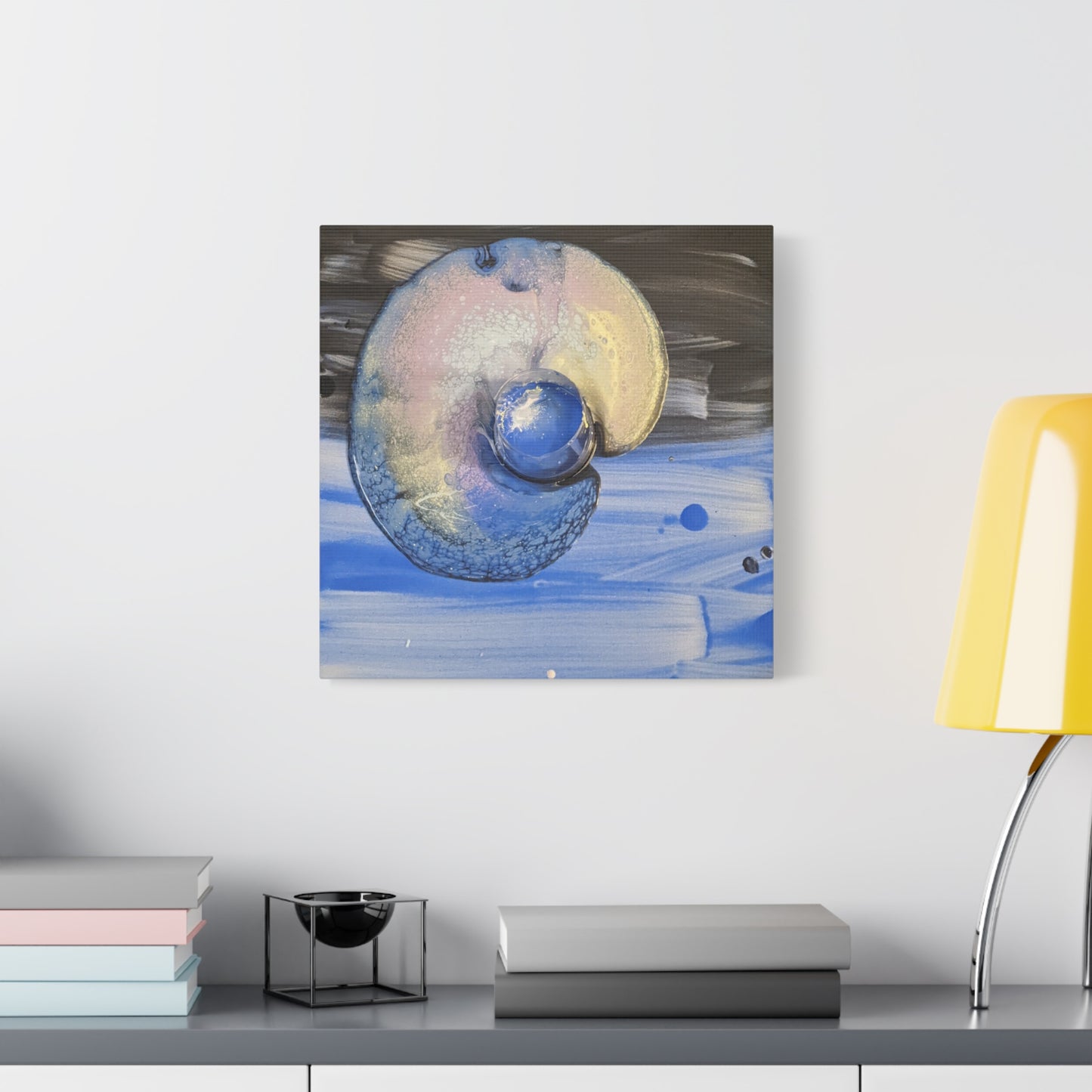 the nautilus - Abstract Blue Spiral Matte Canvas Art - Nautical Coastal Wall Decor