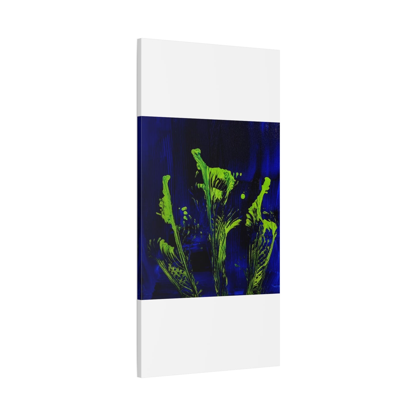 calla_lillies_pt.2 - Neon Floral Abstract Canvas Print — Blue & Lime Stretched Wall Art