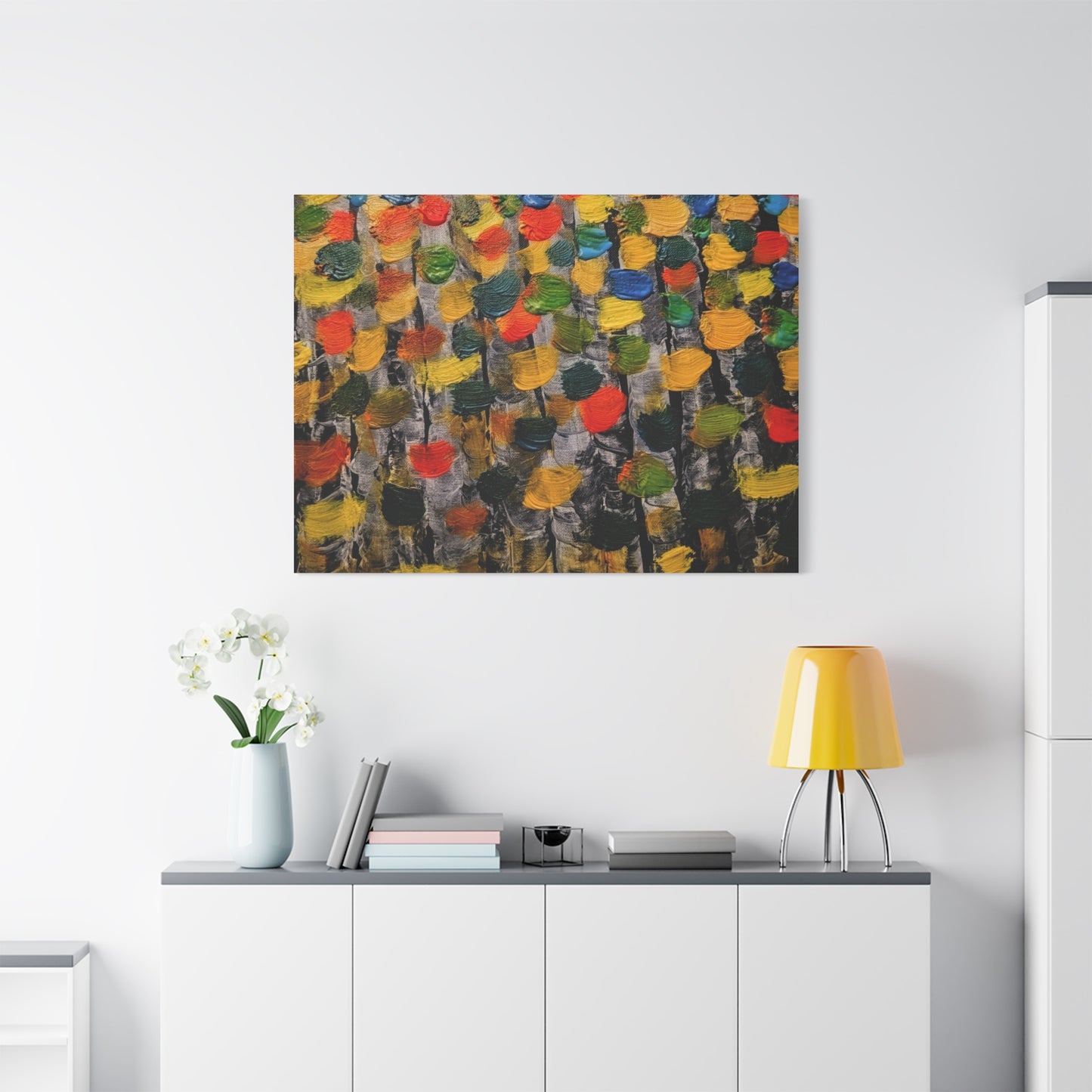 birch trees with color strokes - Abstract Color Bloom Matte Canvas Wall Art — Stretched 1.25"