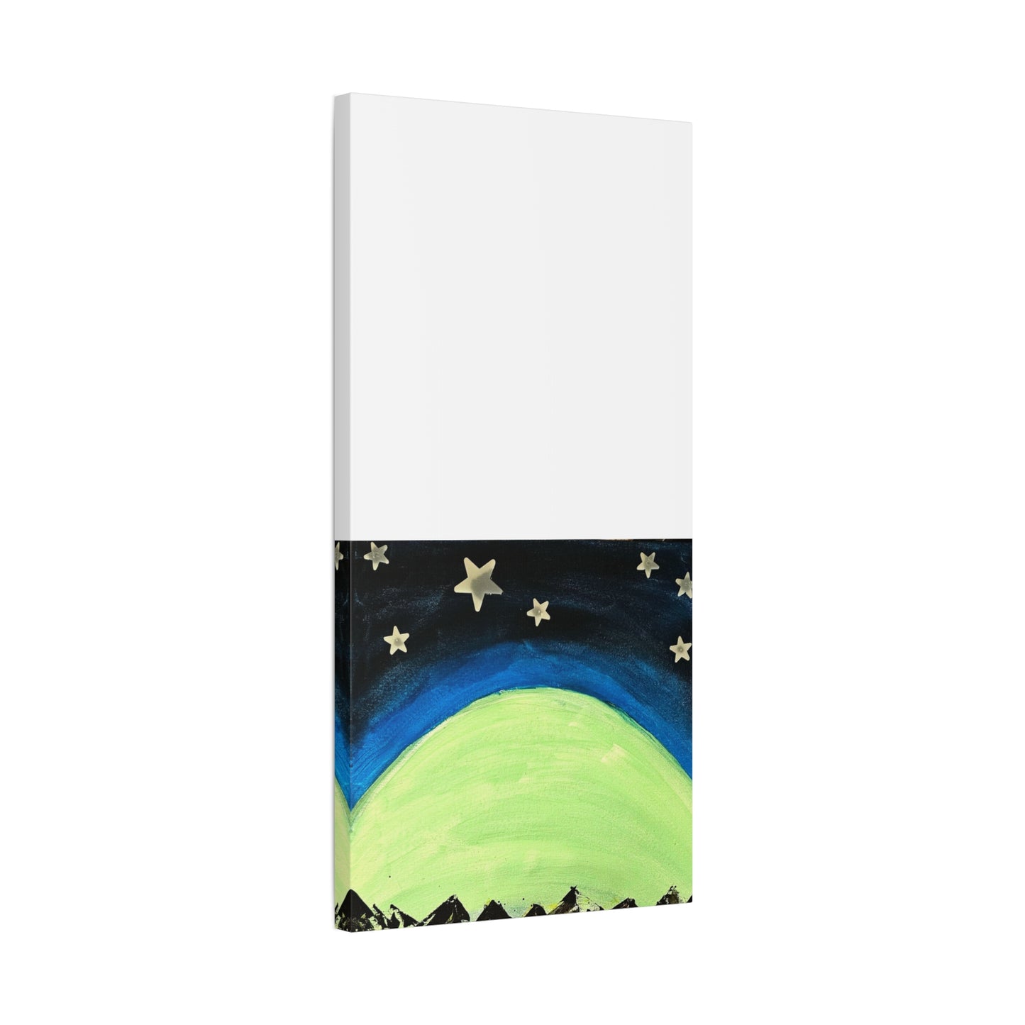 Green Moonrise Canvas Wall Art – Mountain Silhouette Nightscape