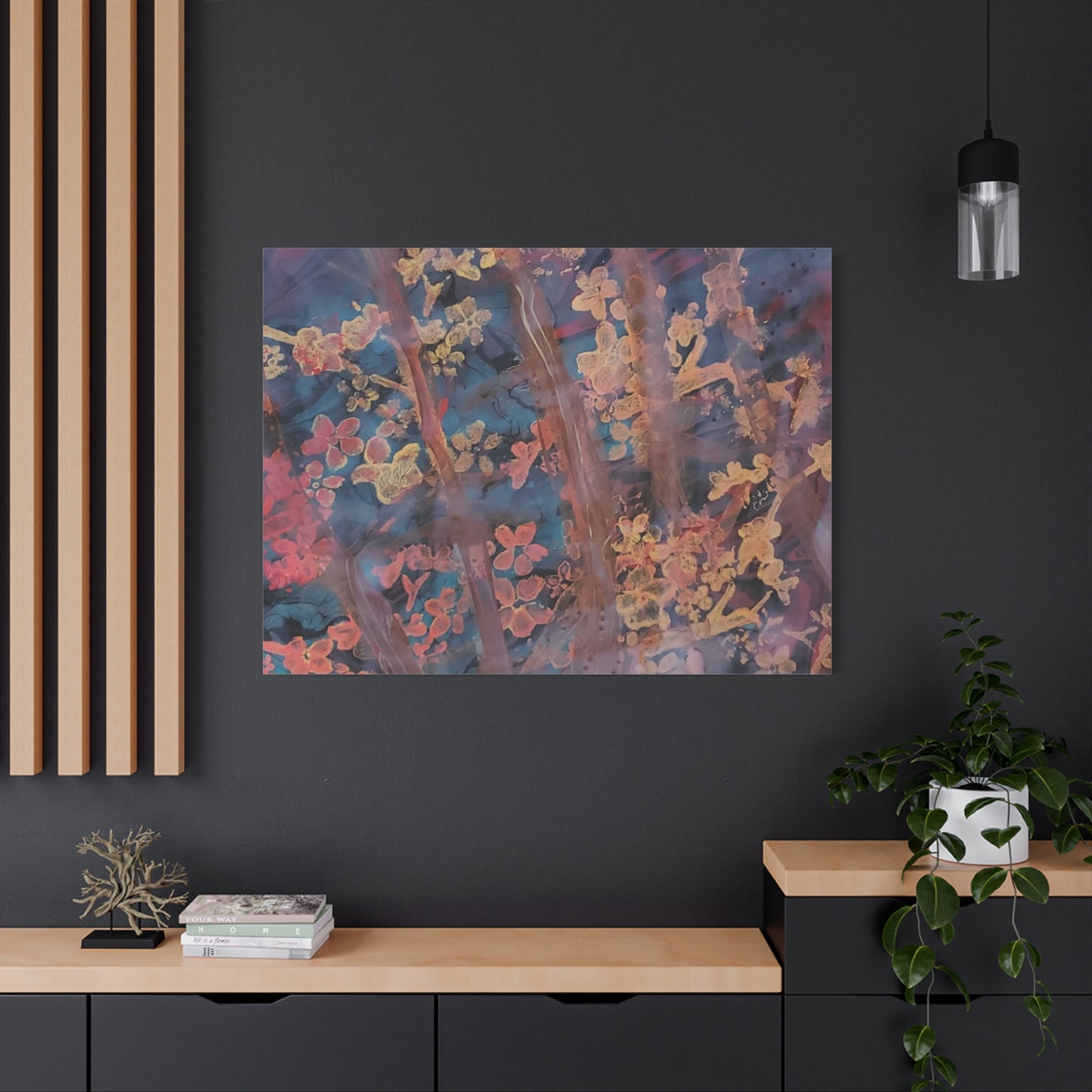 Abstract Floral Canvas Print — Moody Pink & Blue Stretched Wall Art