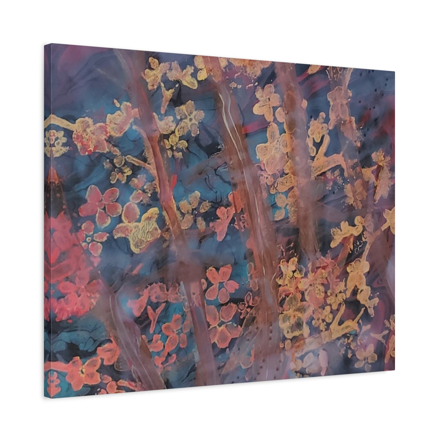 Abstract Floral Canvas Print — Moody Pink & Blue Stretched Wall Art