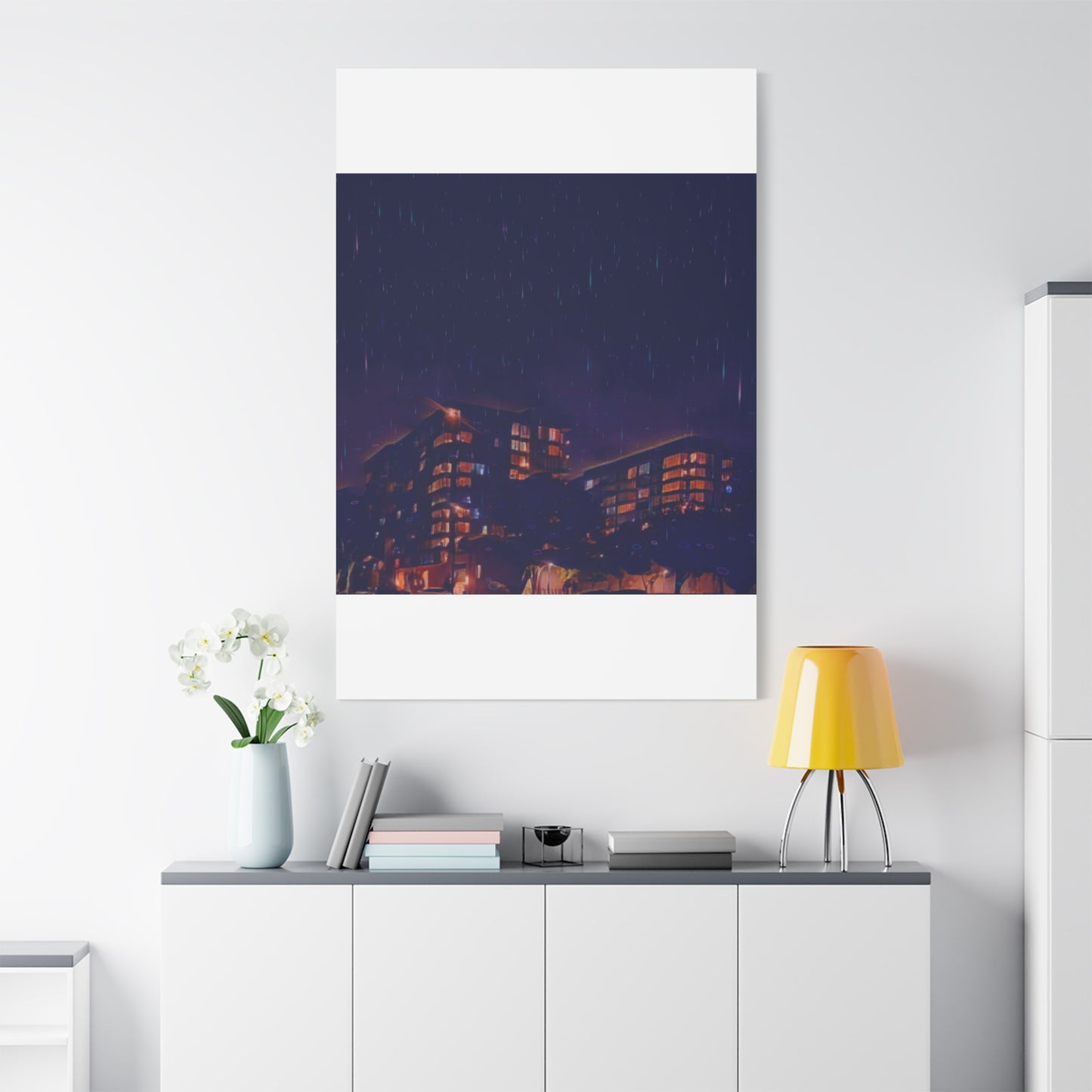 Neon Percipitation @ night - Canvas Print — Moody Urban Wall Art