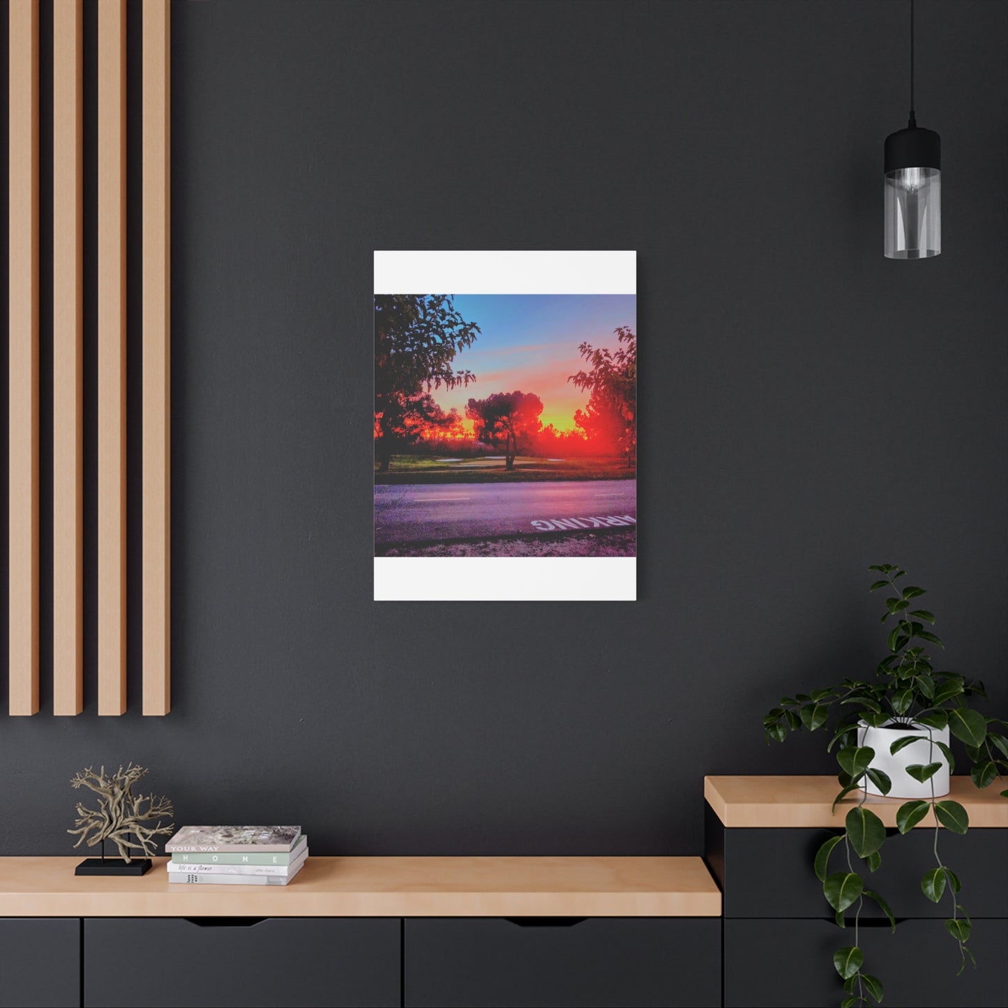 4th green @muni - Sunset Park Matte Canvas Print — Vibrant Red & Orange Landscape Wall Art