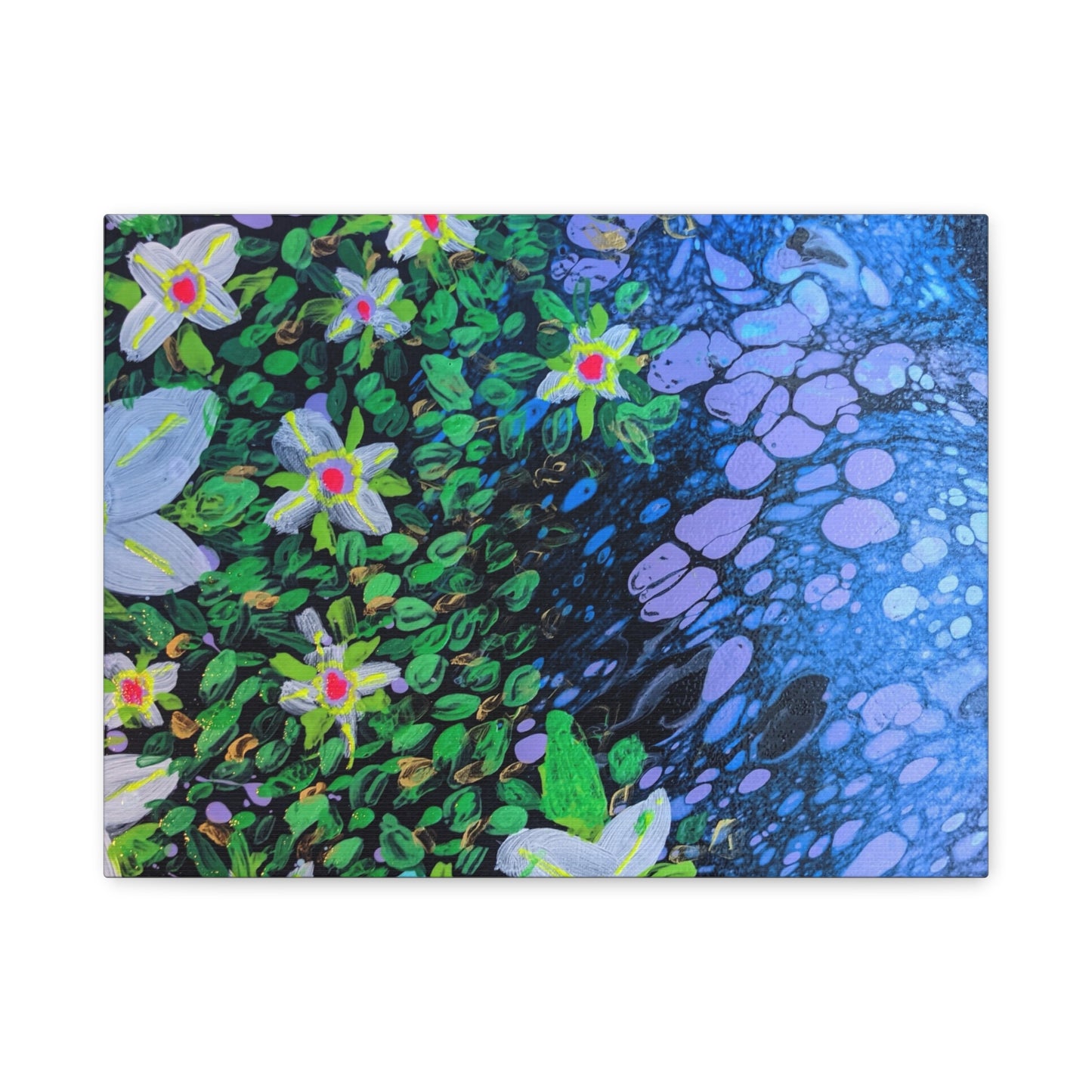 Floetrol&Flowers -  Reef Matte Canvas Wall Art — Blue & Green Abstract Flower Painting