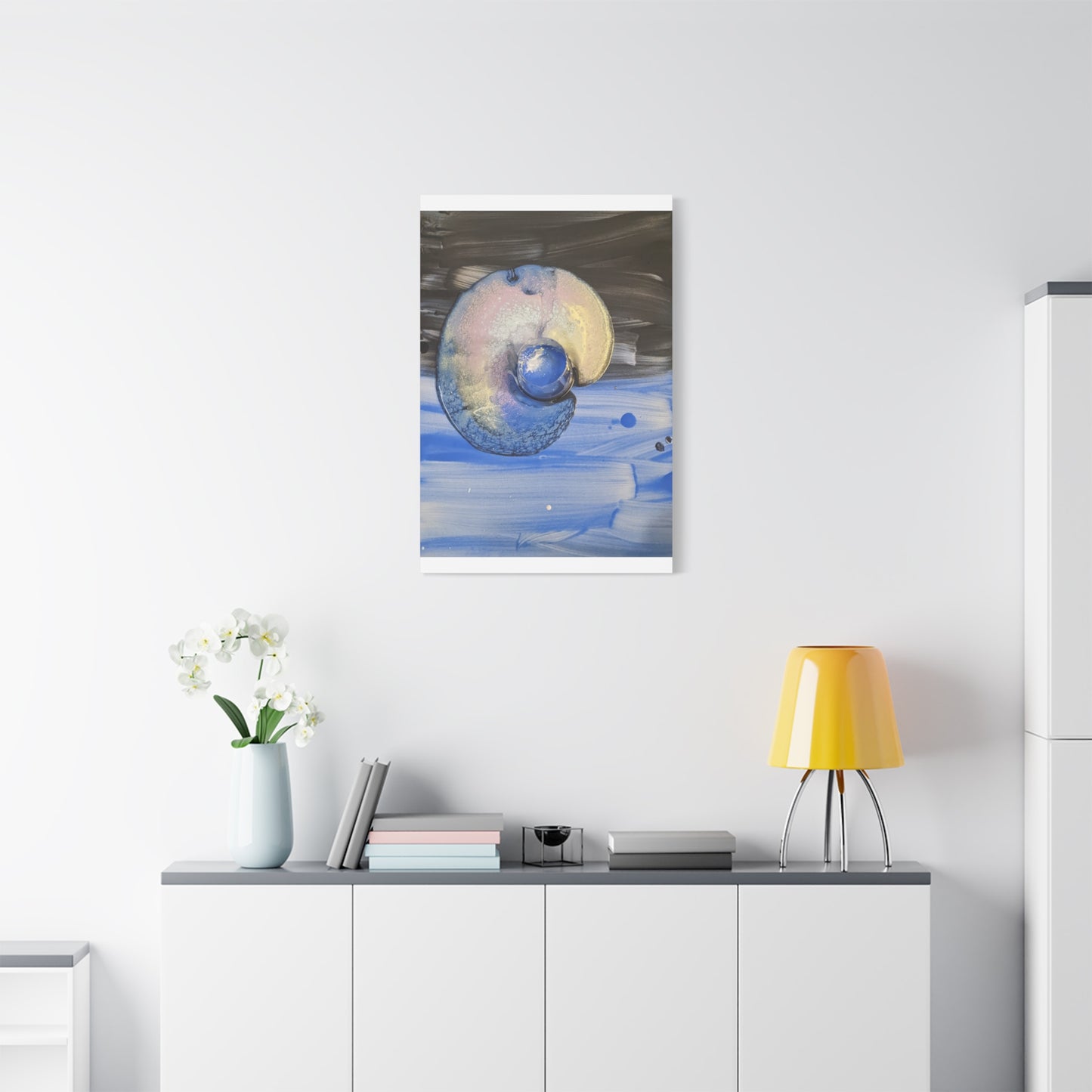 the nautilus - Abstract Blue Spiral Matte Canvas Art - Nautical Coastal Wall Decor