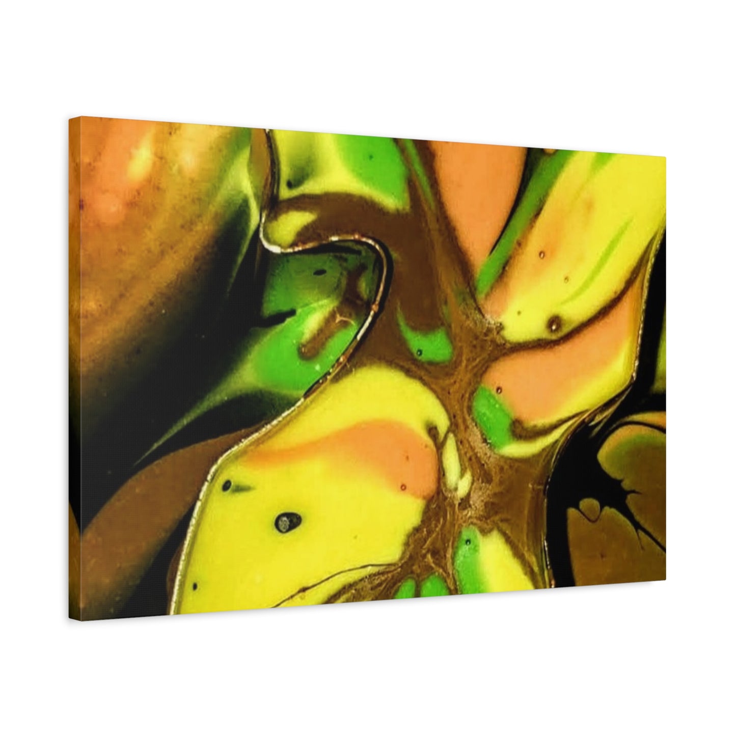Abstract Green & Gold Fluid Art Matte Canvas Print (Stretched)