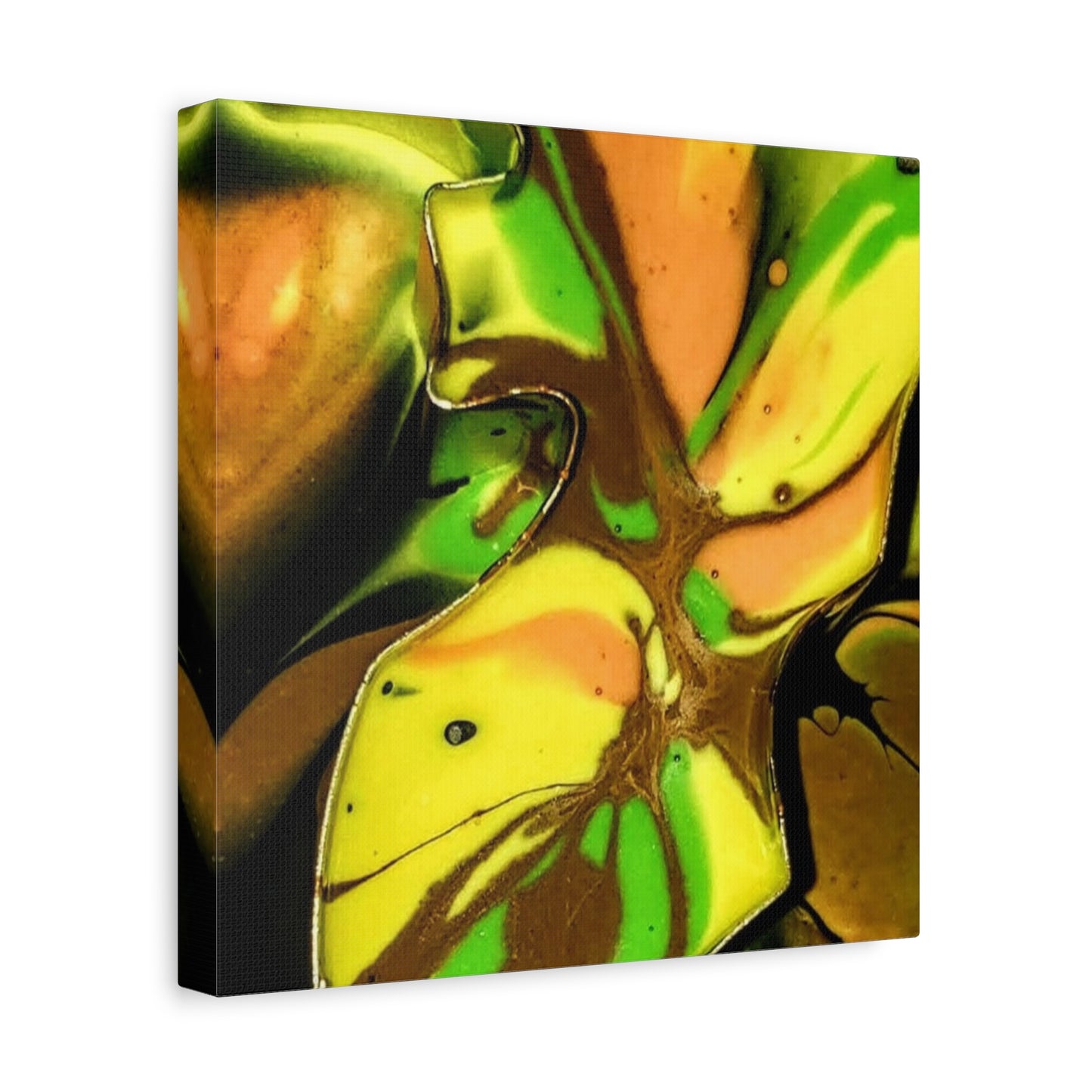 Abstract Green & Gold Fluid Art Matte Canvas Print (Stretched)