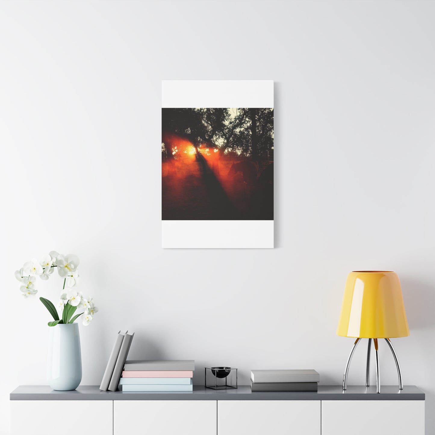 Sunset Forest Matte Canvas Wall Art — Dramatic Orange Light Photography