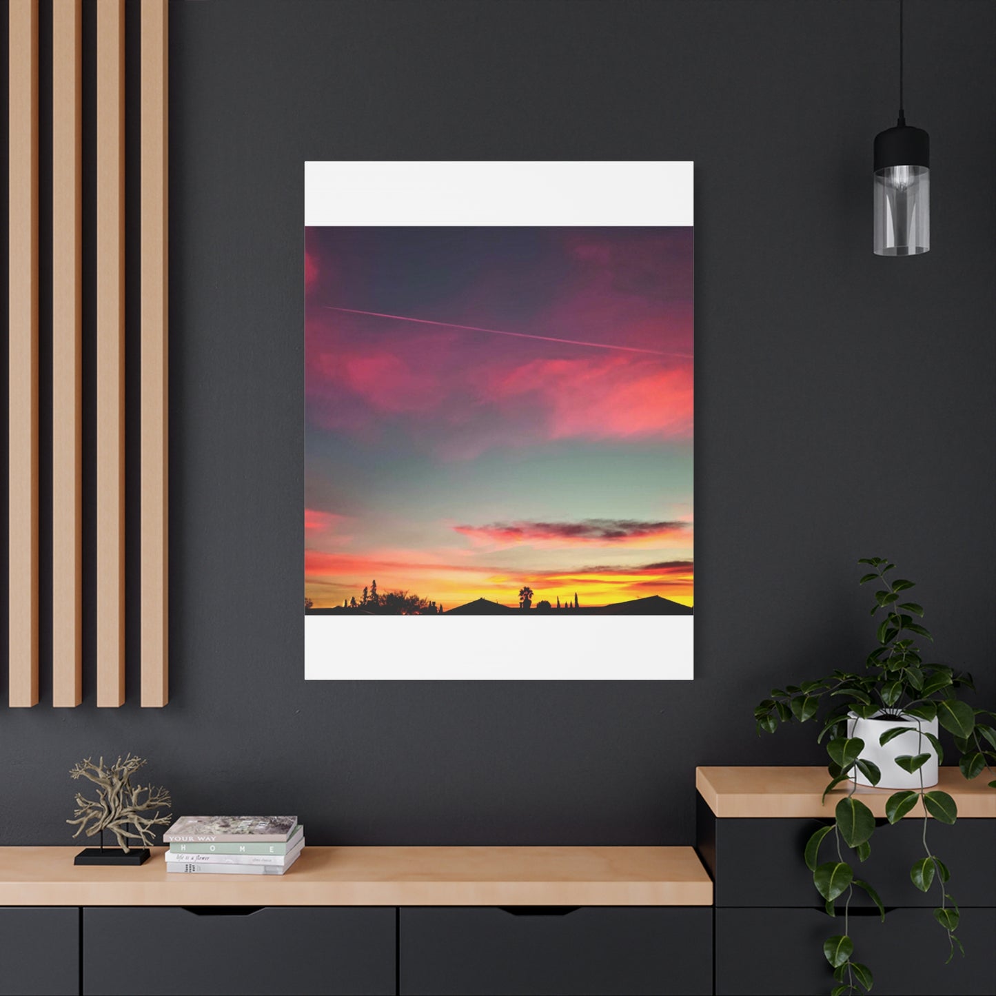pink sky at morning - Horizon Matte Canvas Print — Vibrant Pink & Teal Sky Wall Art, Stretched 1.25"
