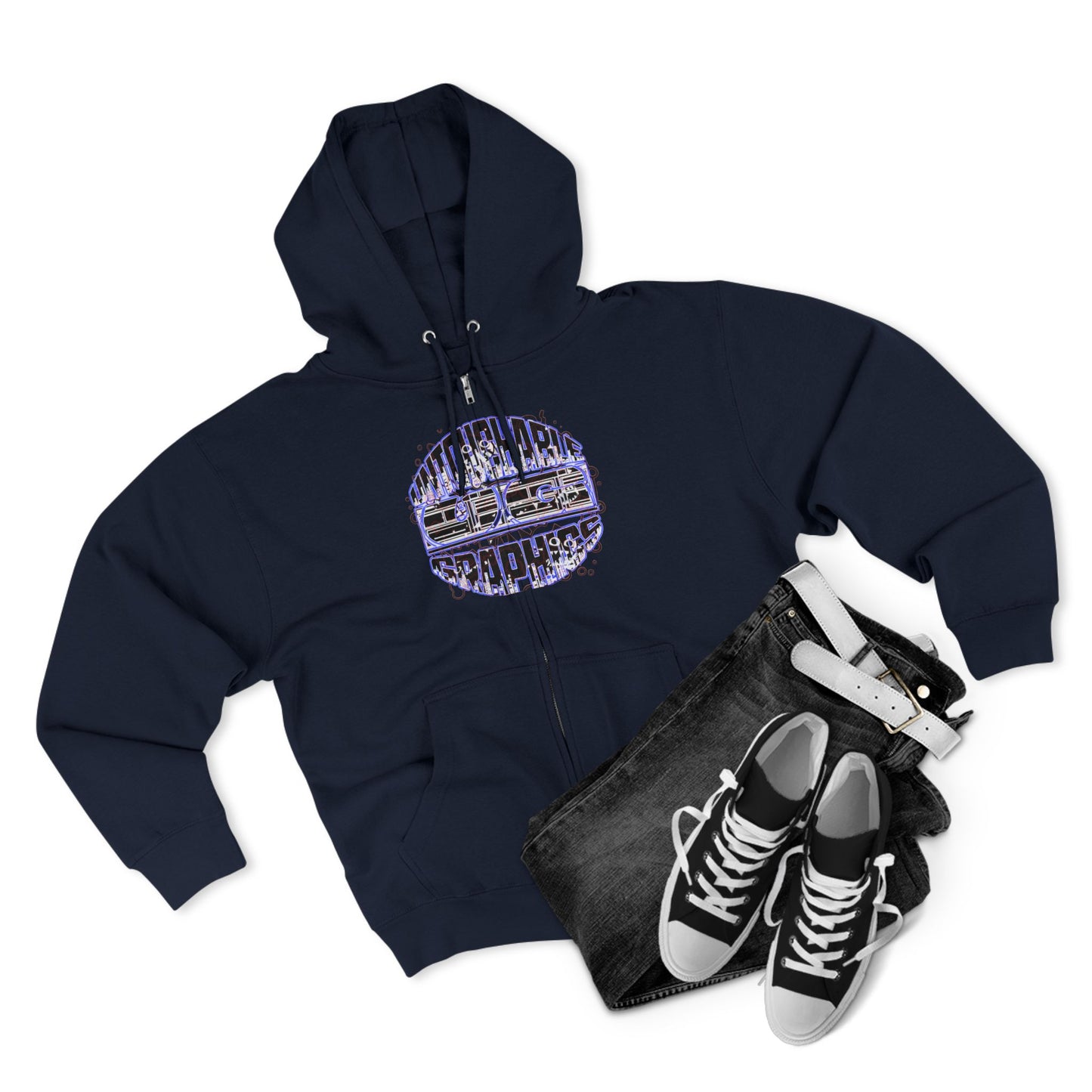 UG-logo - Zip Hoodie with Abstract Cyber Circuit Circle Graphic