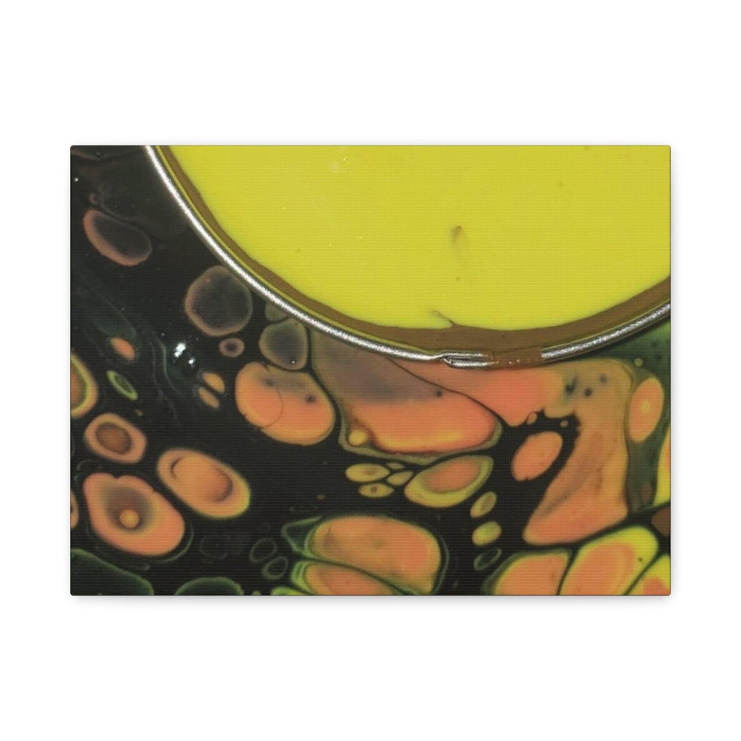 Abstract Fluid Art Canvas Print — Yellow & Black Cell Pour