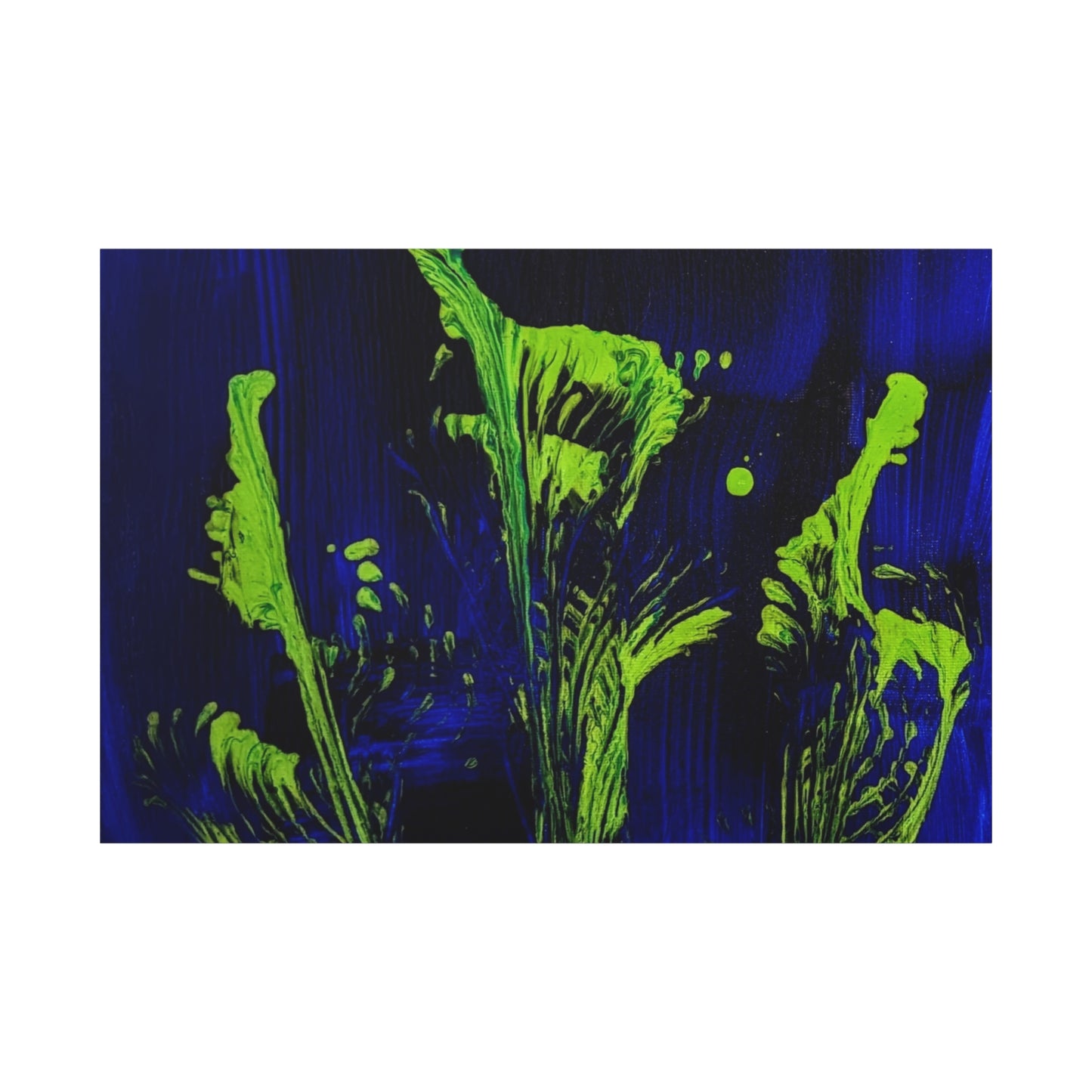 calla_lillies_pt.2 - Neon Floral Abstract Canvas Print — Blue & Lime Stretched Wall Art