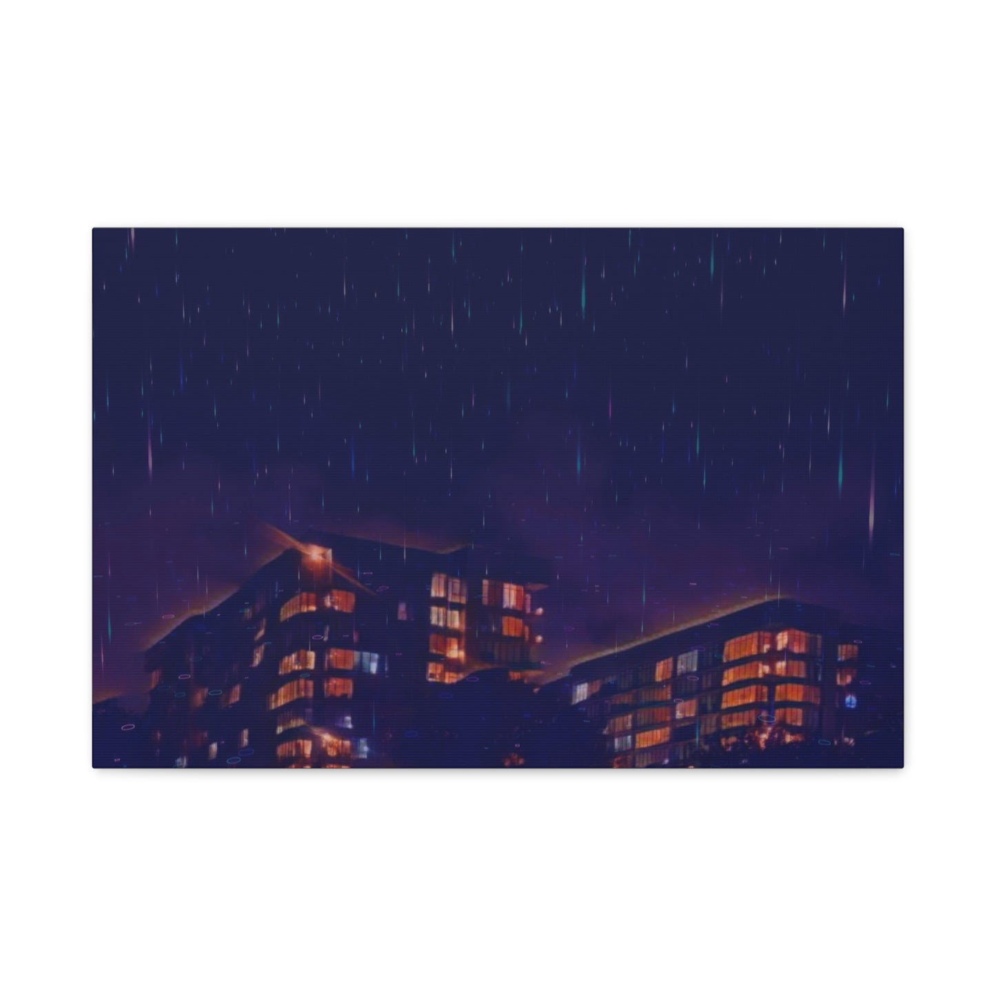 Neon Percipitation @ night - Canvas Print — Moody Urban Wall Art